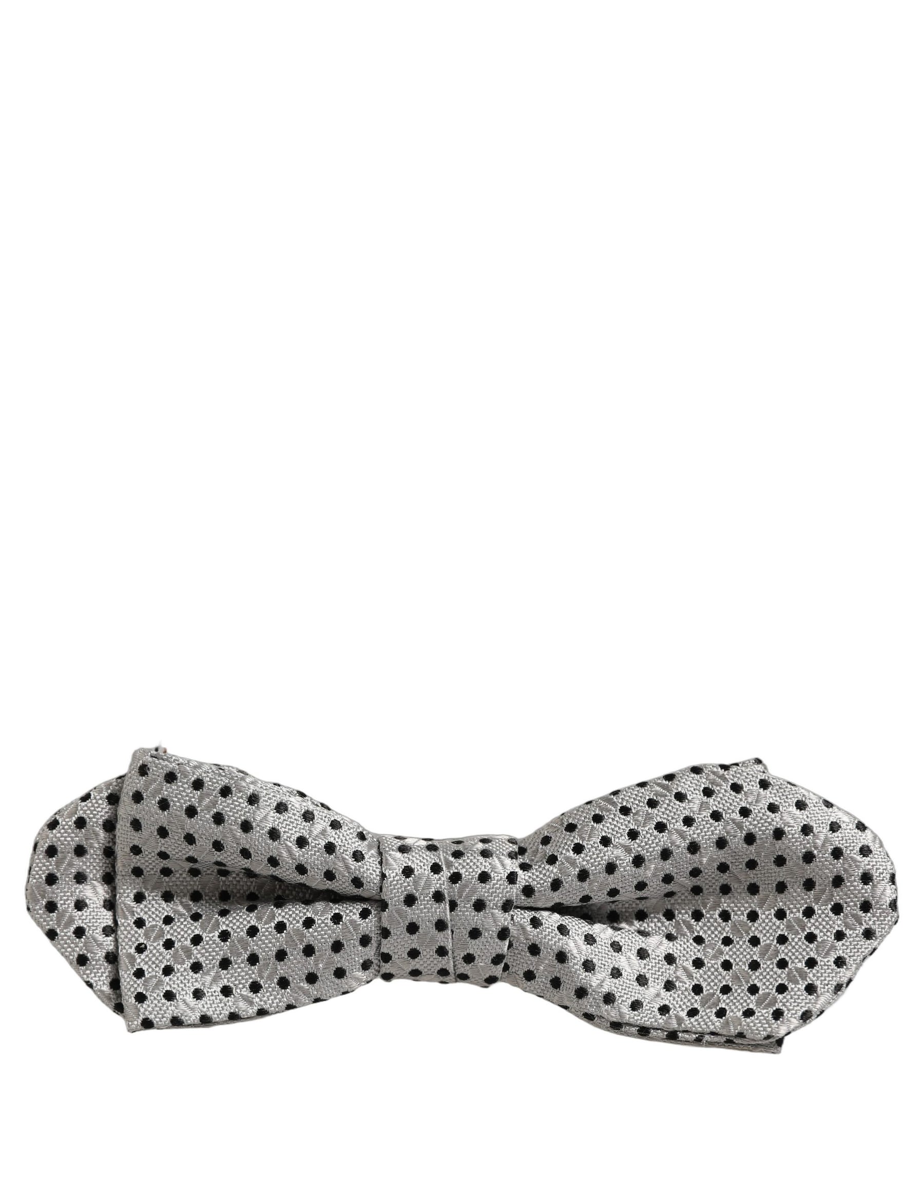 Dolce & Gabbana Men Silver Black Polka Dot Adjustable Neck Papillon Bow Tie | Regal Royce