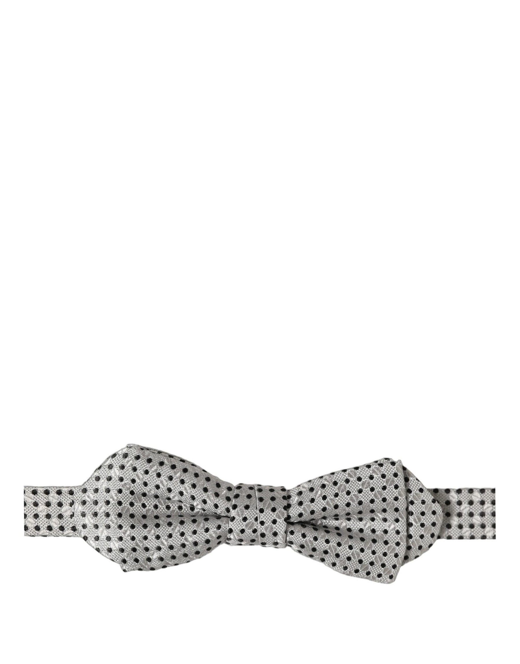Dolce & Gabbana Men Silver Black Polka Dot Adjustable Neck Papillon Bow Tie | Regal Royce