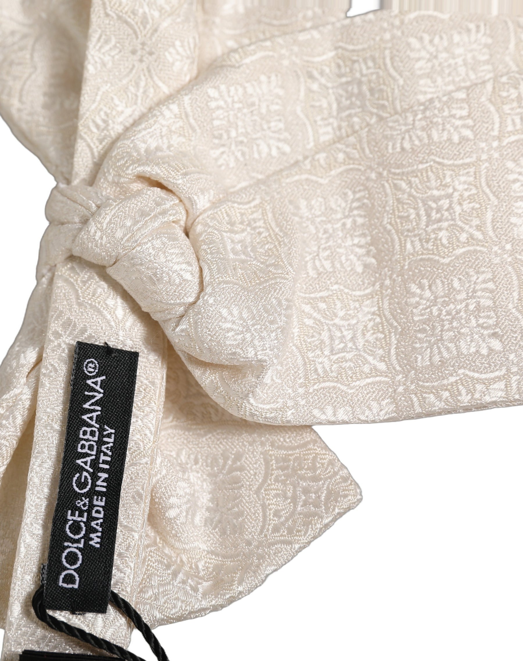 Dolce & Gabbana Men White Jacquard Silk Adjustable Neck Papillon Bow Tie | Regal Royce