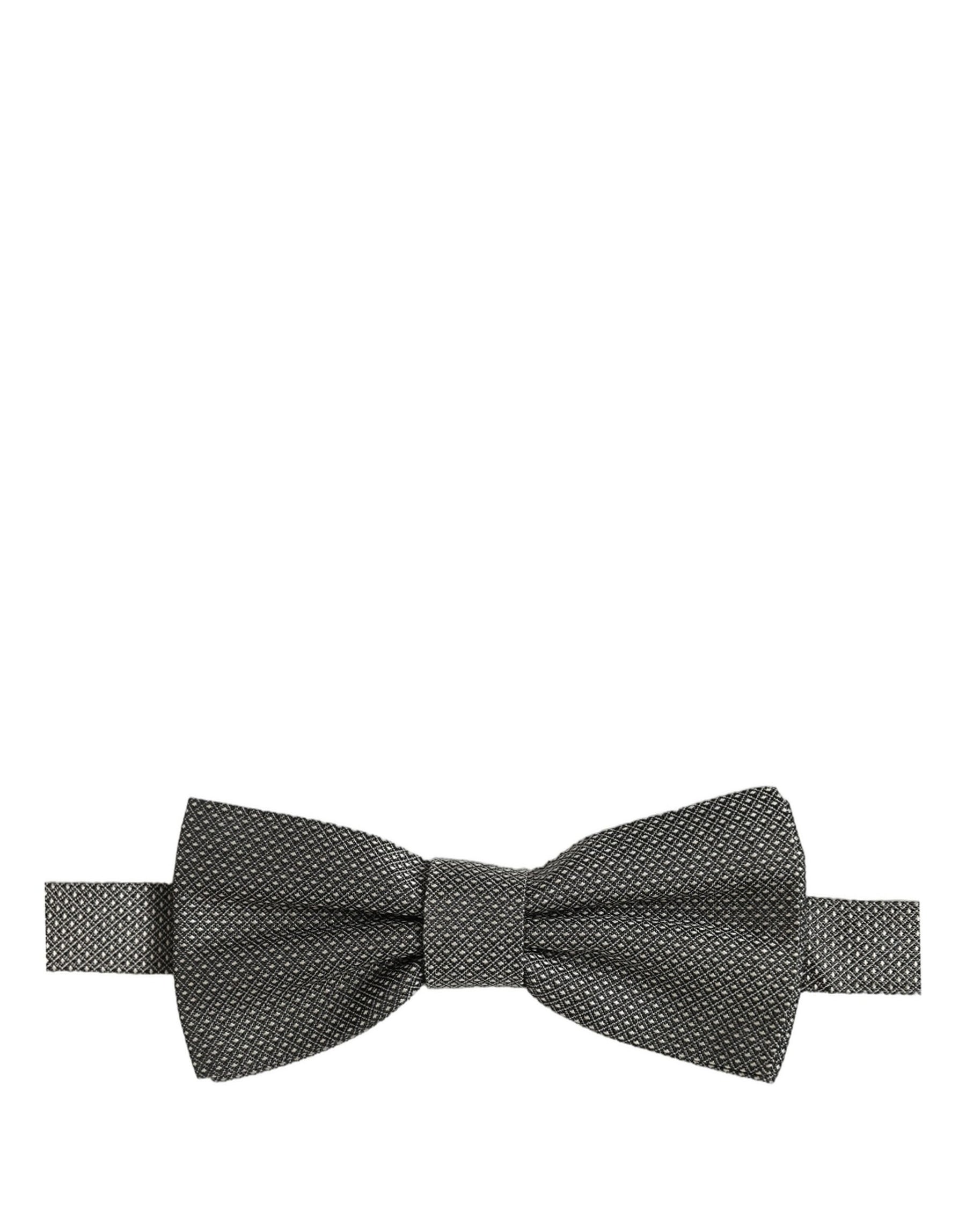 Dolce & Gabbana Men Gray Silk Patterned Adjustable Neck Papillon Bow Tie | Regal Royce
