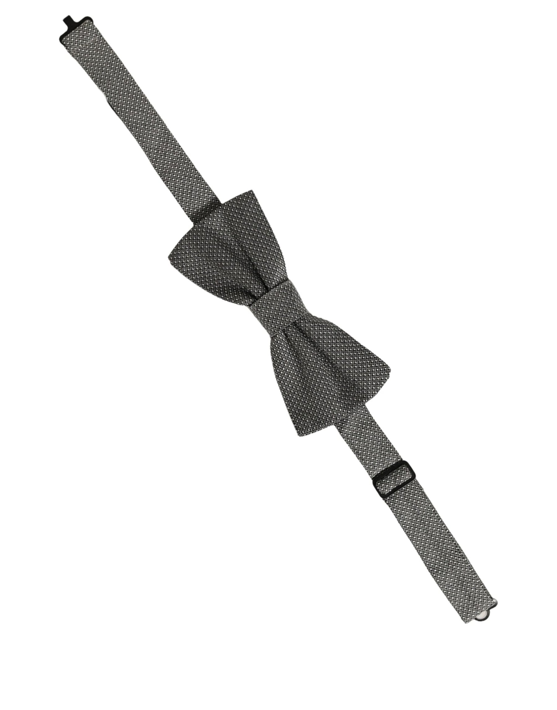 Dolce & Gabbana Men Gray Silk Patterned Adjustable Neck Papillon Bow Tie | Regal Royce