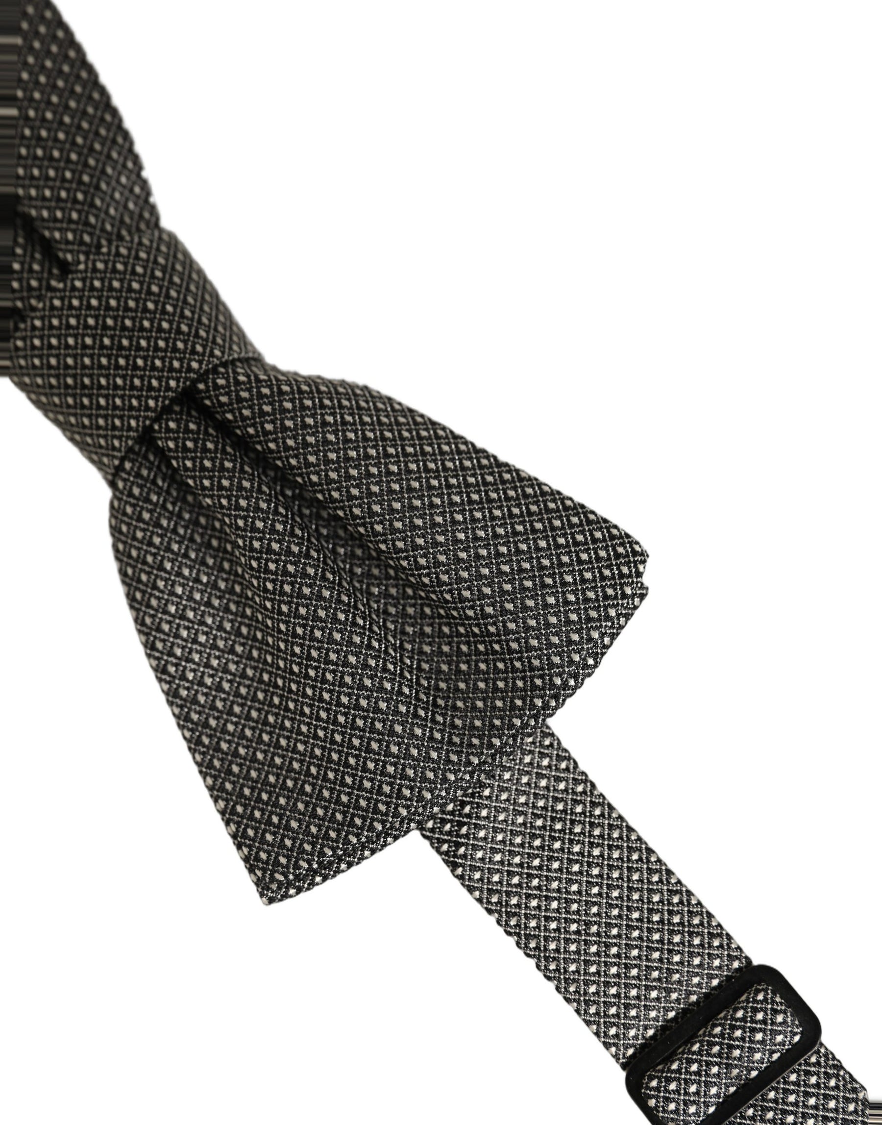 Dolce & Gabbana Men Gray Silk Patterned Adjustable Neck Papillon Bow Tie | Regal Royce