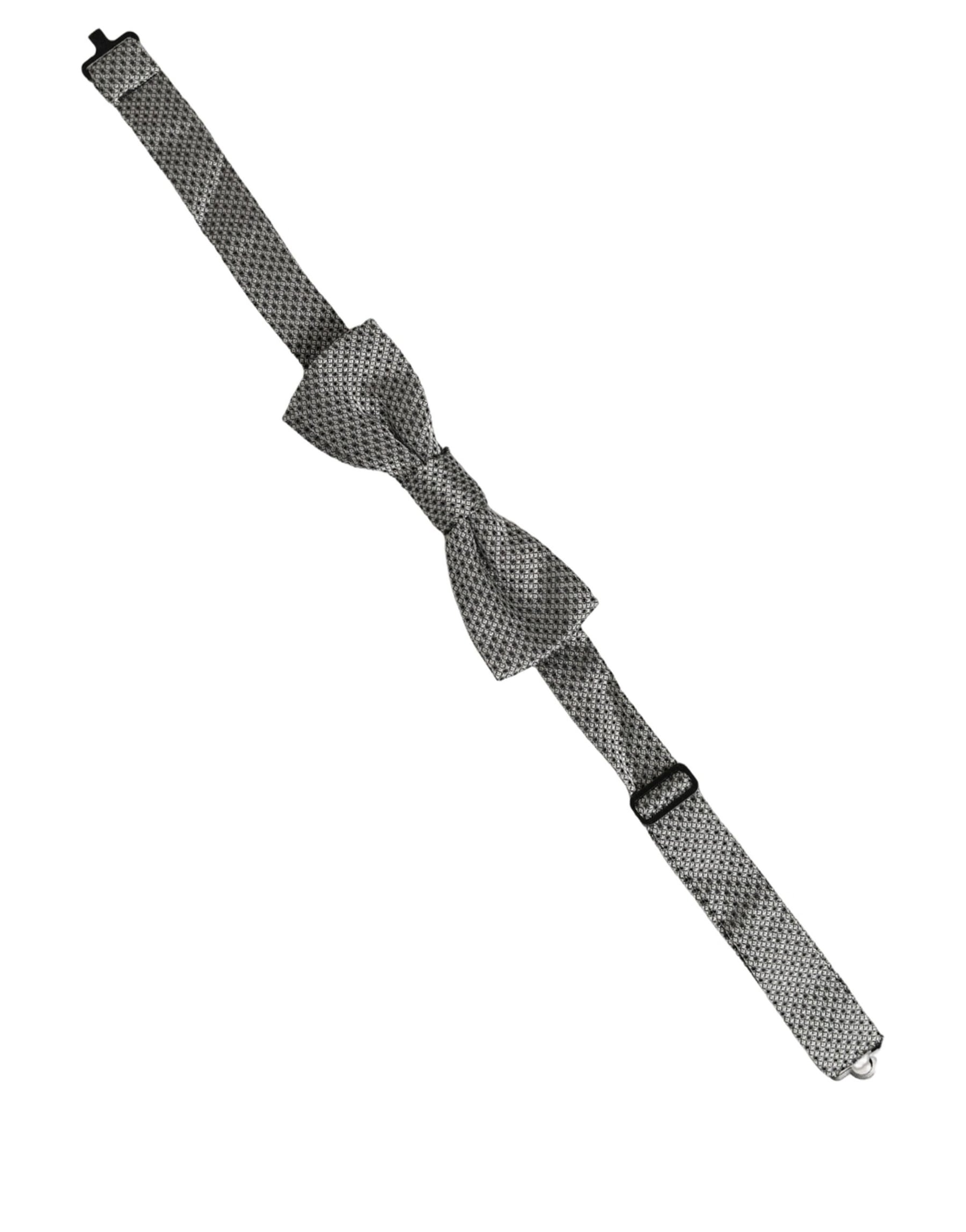 Dolce & Gabbana Men Gray Silk Patterned Adjustable Neck Papillon Bow Tie | Regal Royce