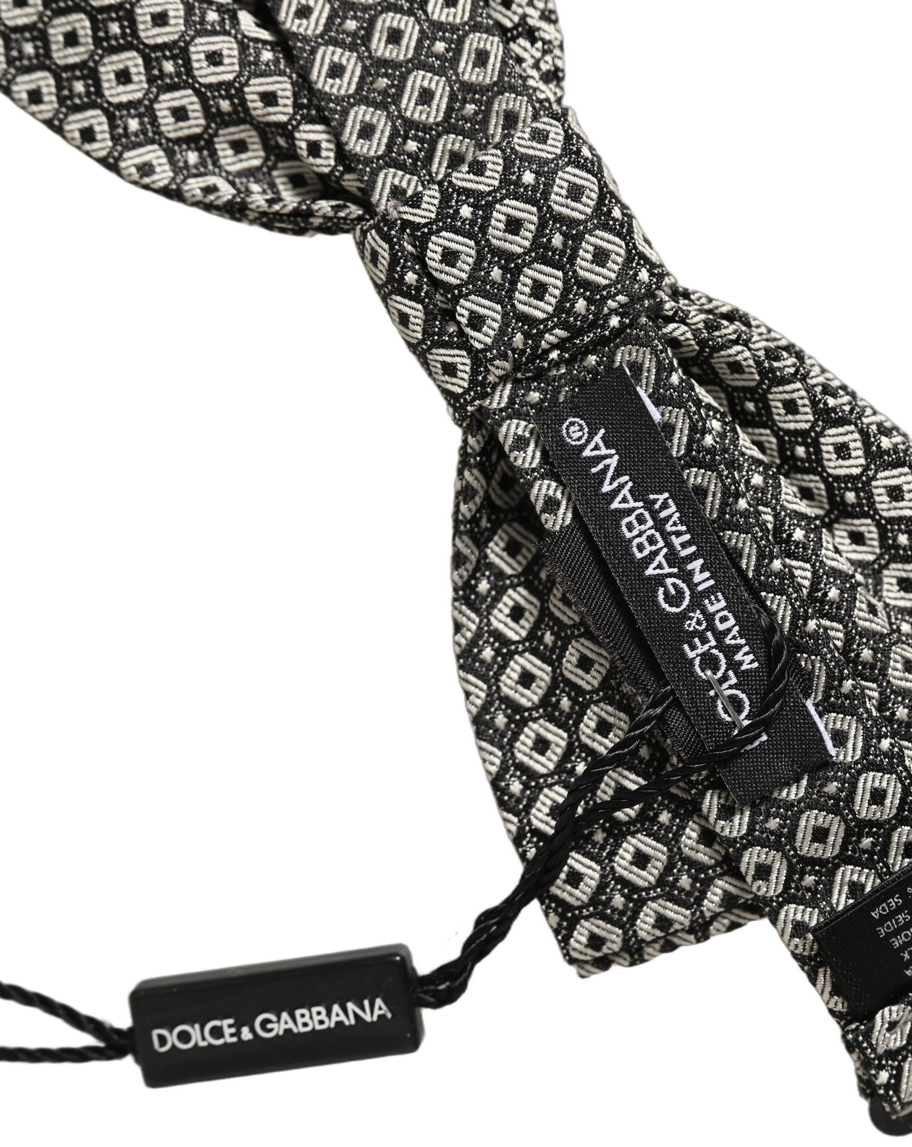 Dolce & Gabbana Men Gray Silk Patterned Adjustable Neck Papillon Bow Tie | Regal Royce