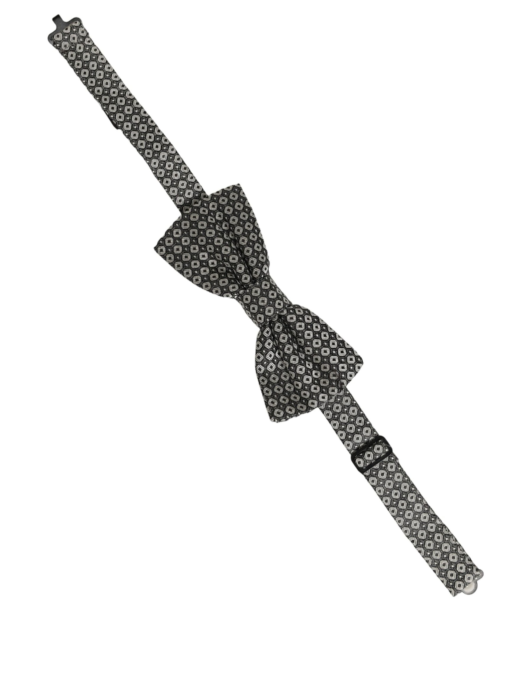 Dolce & Gabbana Men Gray Silk Patterned Adjustable Neck Papillon Bow Tie | Regal Royce