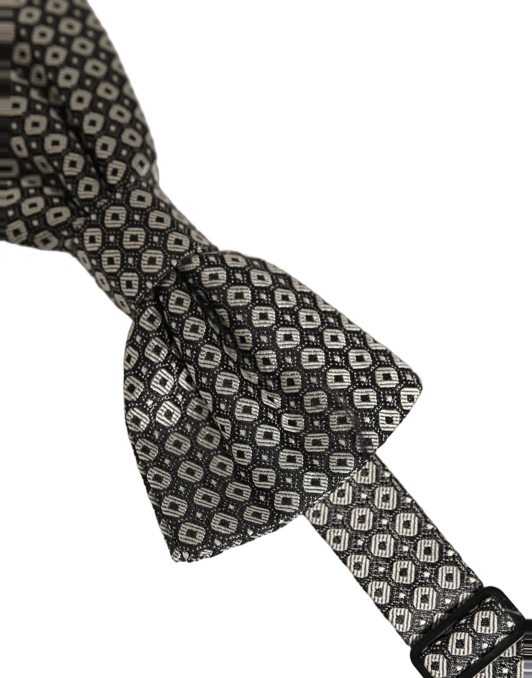 Dolce & Gabbana Men Gray Silk Patterned Adjustable Neck Papillon Bow Tie | Regal Royce