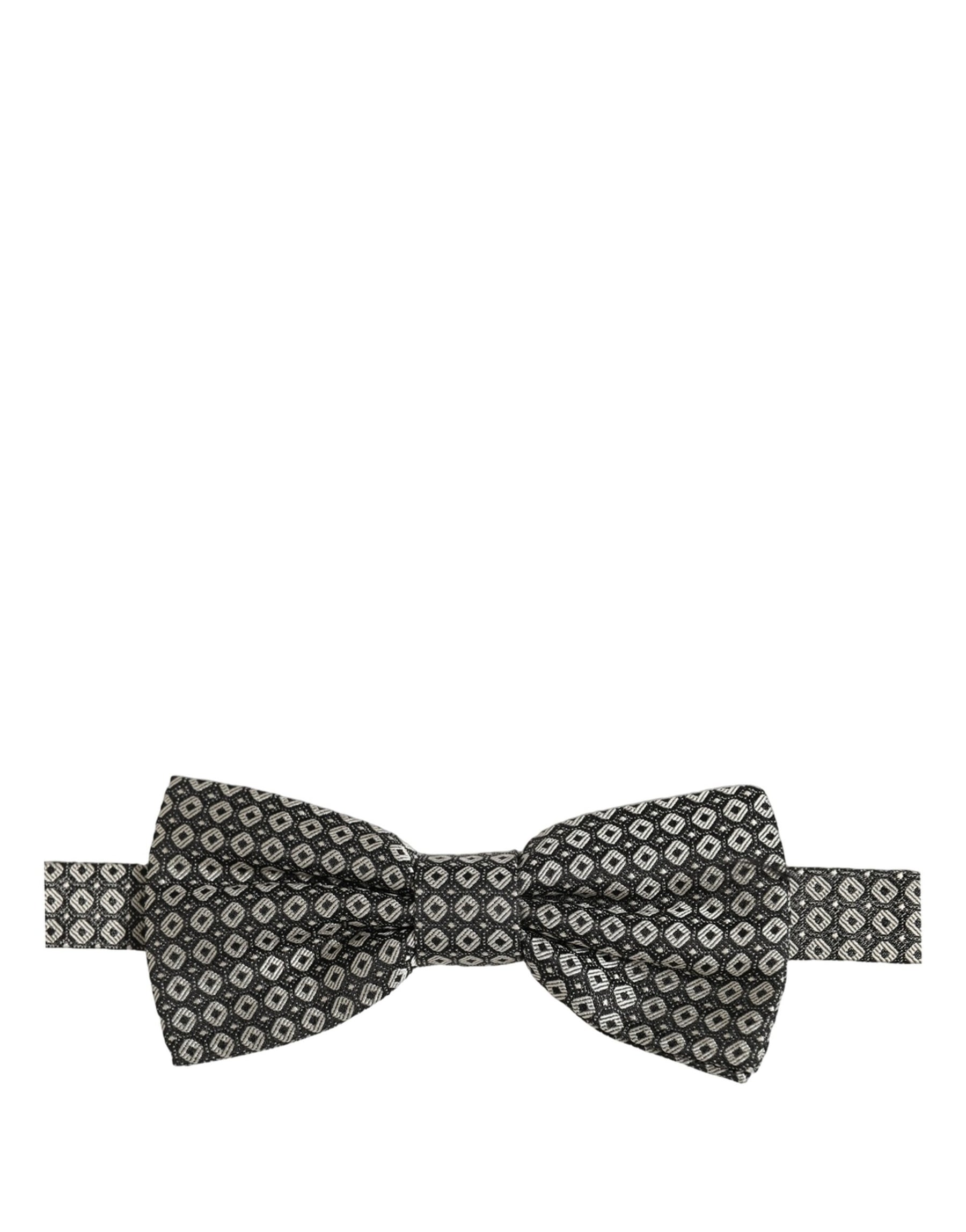 Dolce & Gabbana Men Gray Silk Patterned Adjustable Neck Papillon Bow Tie | Regal Royce