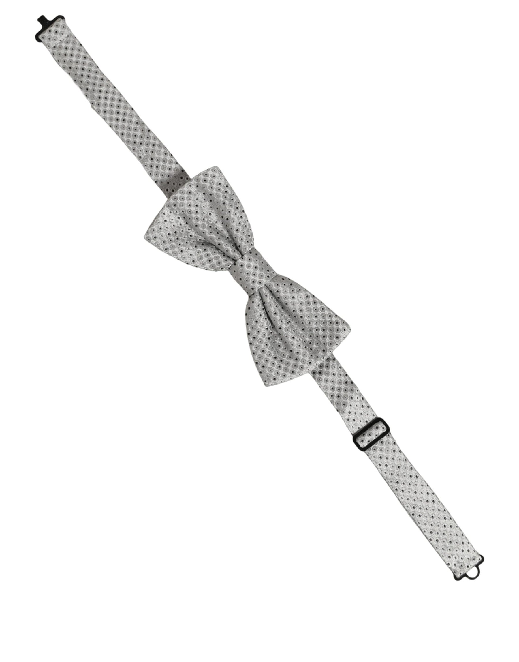 Dolce & Gabbana Men Black Gray Polka Dot Adjustable Neck Papillon Bow Tie | Regal Royce