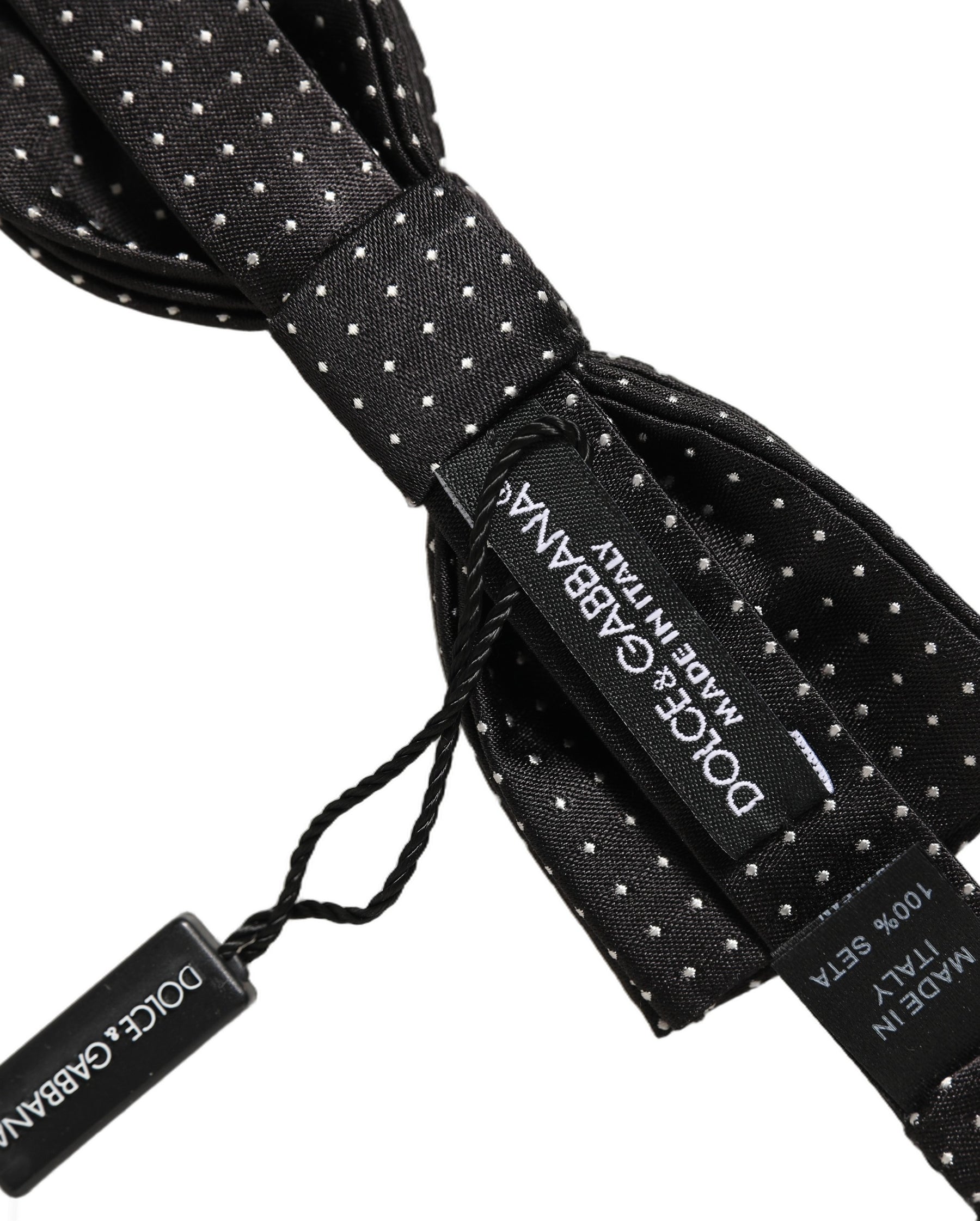 Dolce & Gabbana Black White Polka Dot Adjustable Neck Papillon Bow Tie | Regal Royce