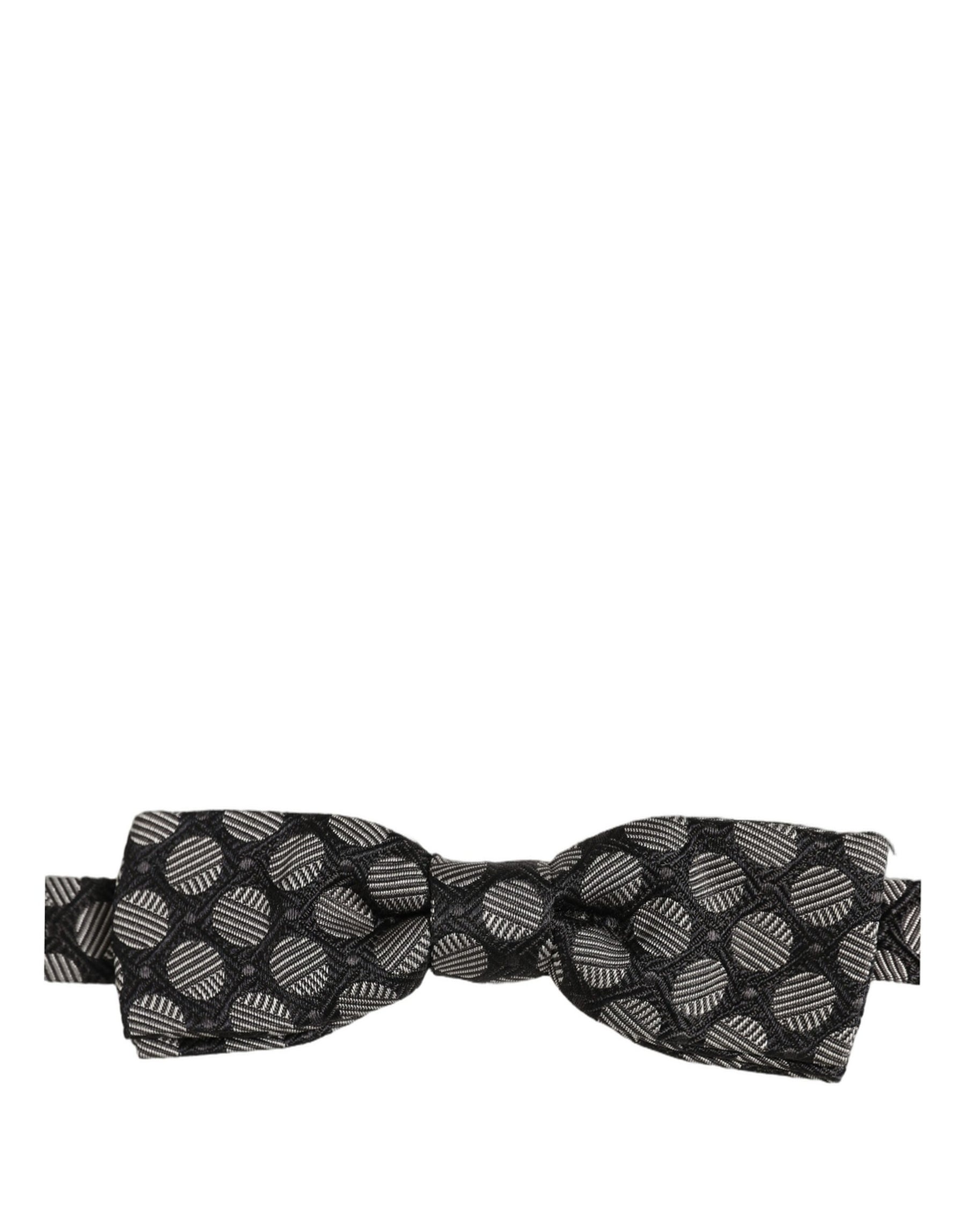 Dolce & Gabbana Black White Geometric Silk Adjustable Neck Papillon Bow Tie | Regal Royce