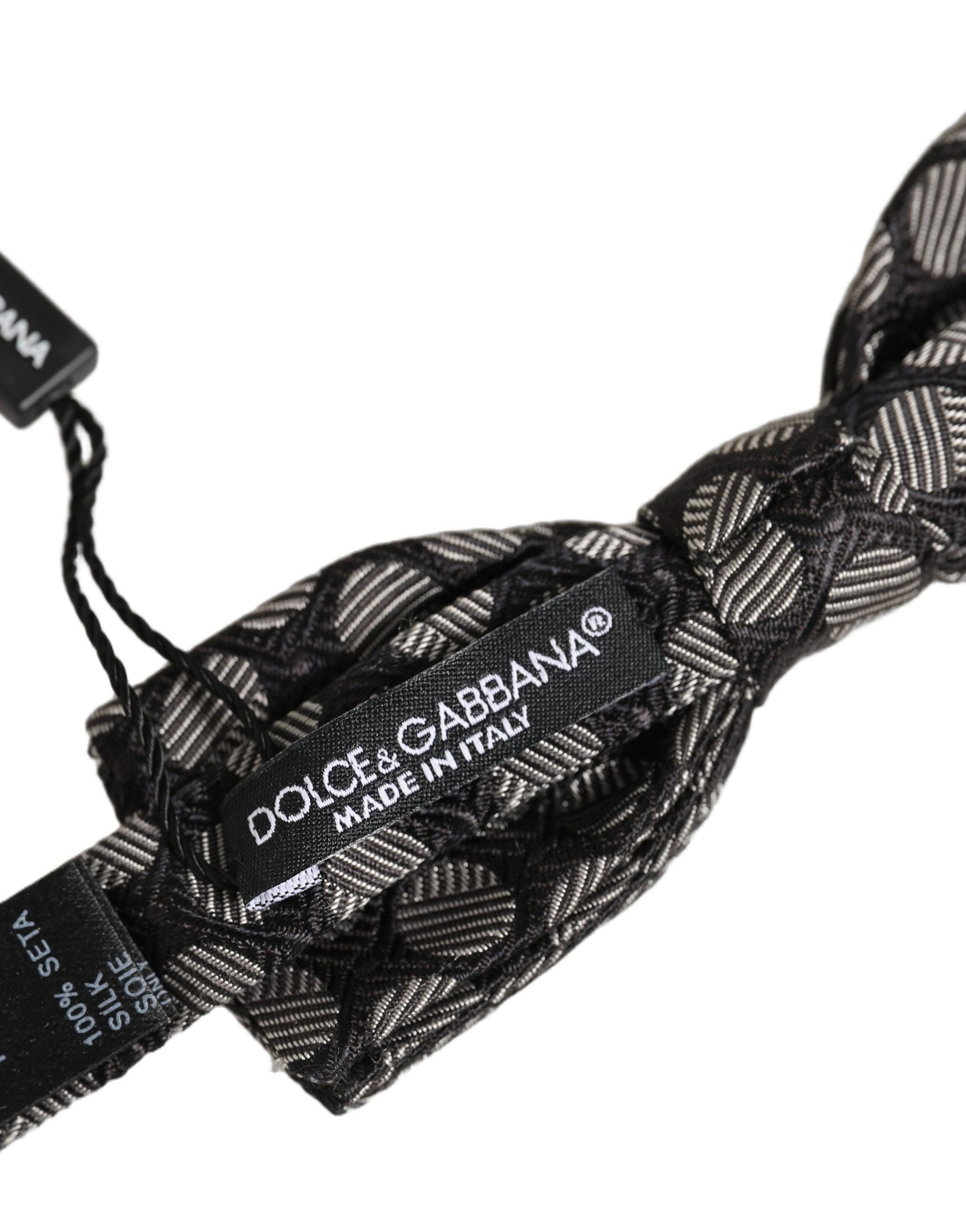 Dolce & Gabbana Black White Geometric Silk Adjustable Neck Papillon Bow Tie | Regal Royce