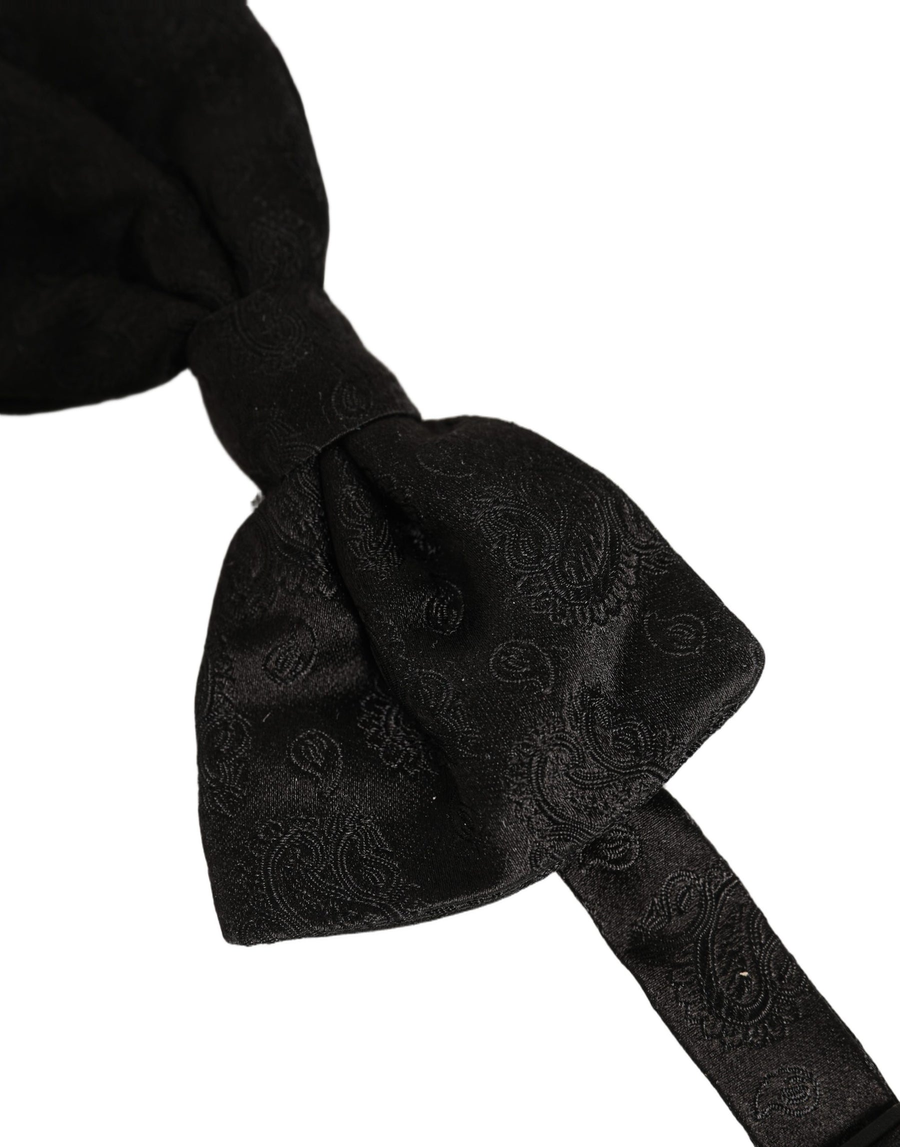 Dolce & Gabbana Men Black Paisley Silk Adjustable Neck Papillon Bow Tie | Regal Royce