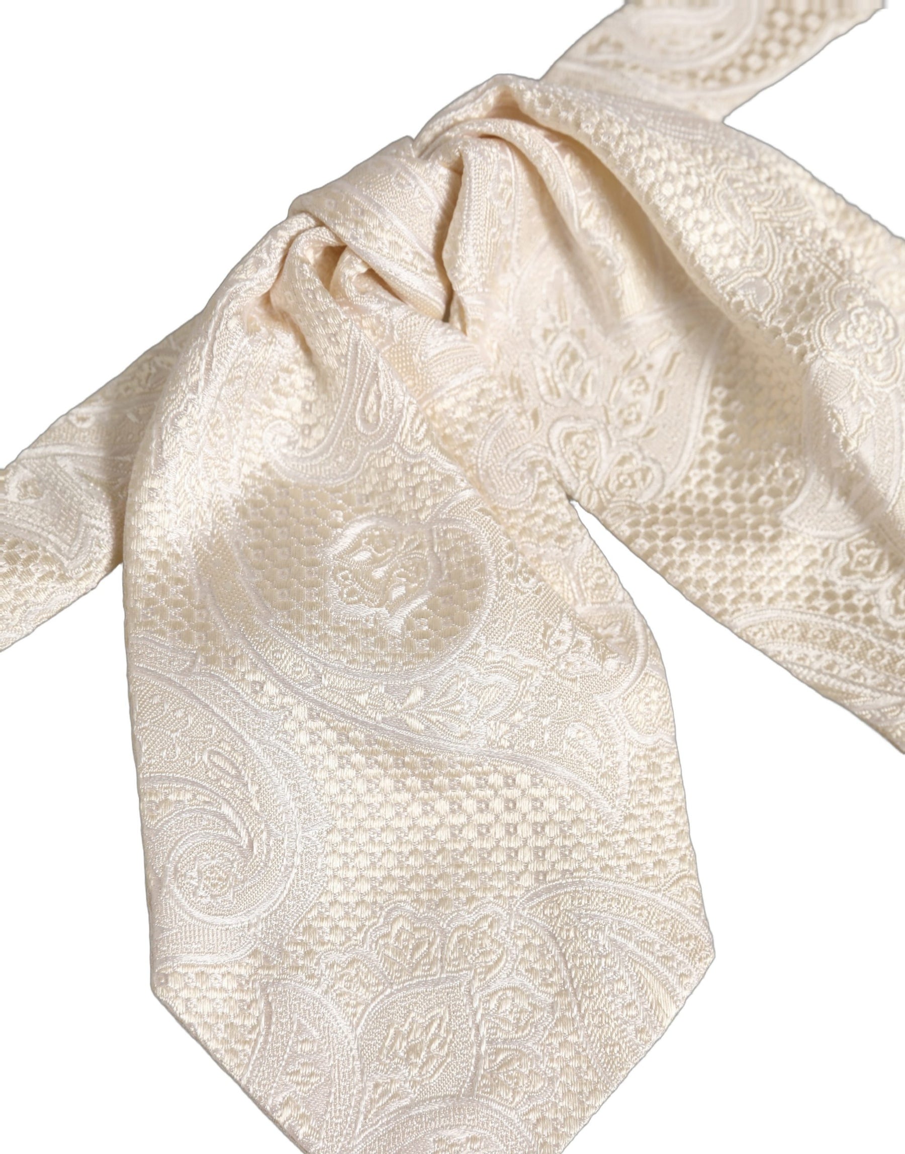 Dolce & Gabbana Men Ivory Paisley SIlk Adjustable Neck Papillon Bow Tie | Regal Royce