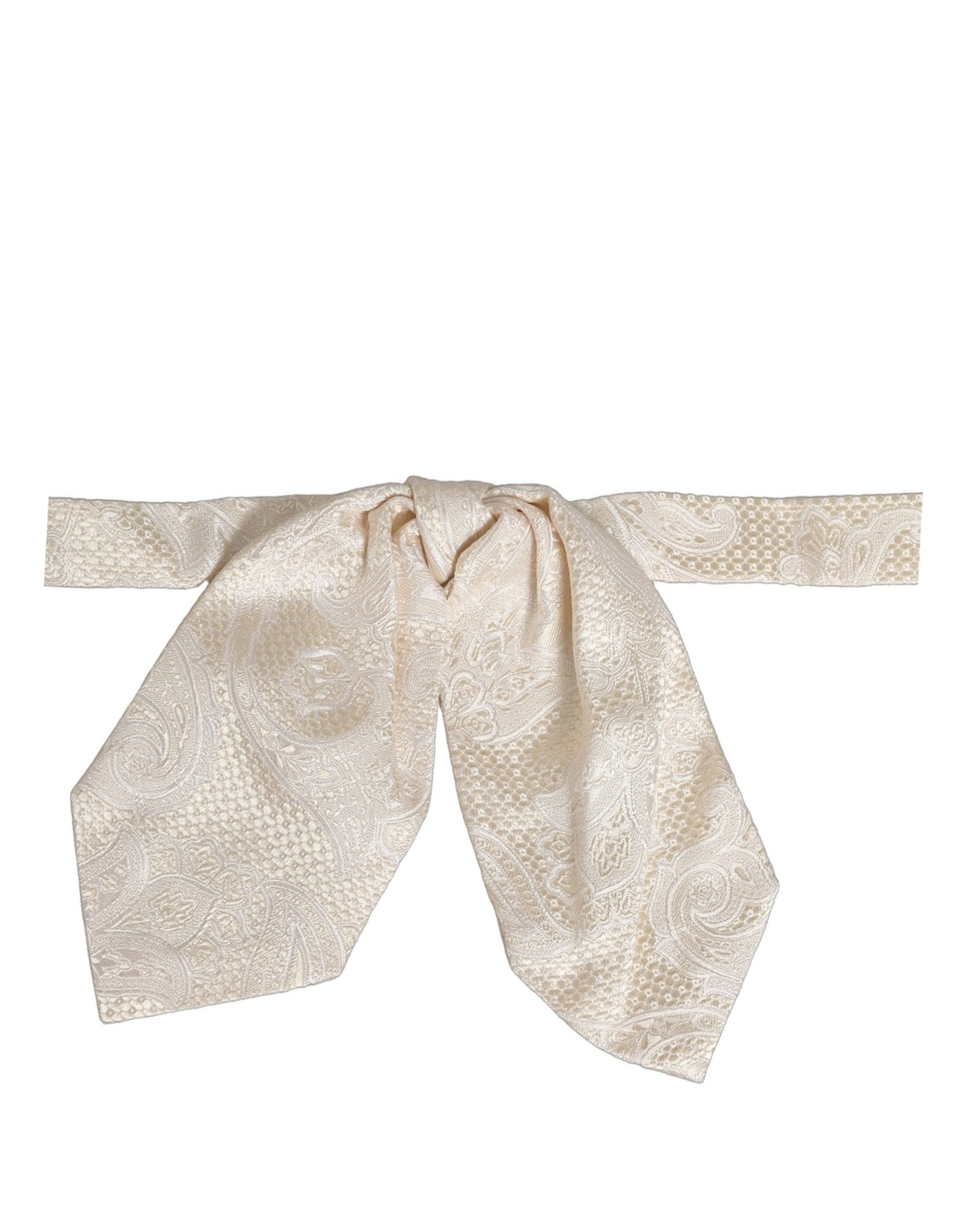 Dolce & Gabbana Men Ivory Paisley SIlk Adjustable Neck Papillon Bow Tie | Regal Royce