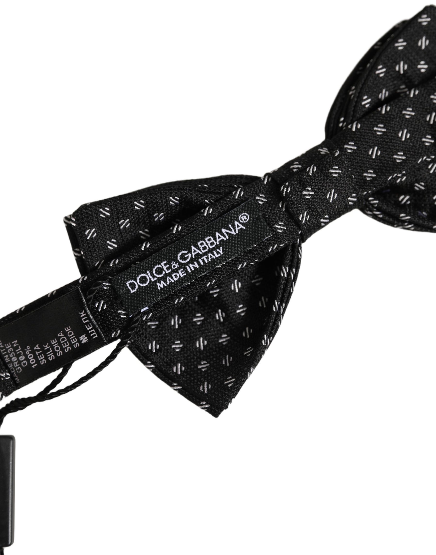 Dolce & Gabbana Men Black Patterned Adjustable Neck Papillon Bow Tie | Regal Royce