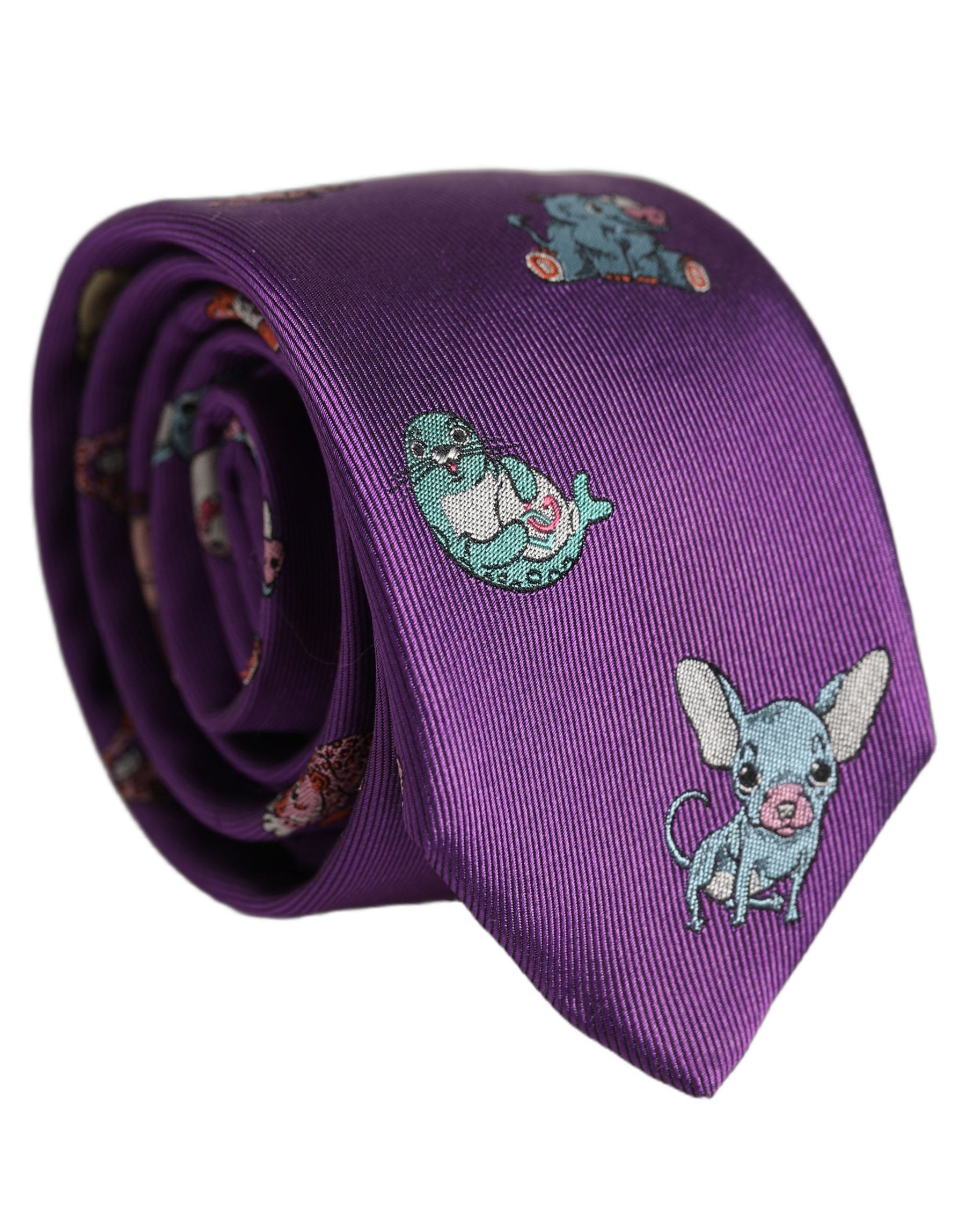 Dolce & Gabbana Men Purple Animal Print Adjustable Tied Necktie Tie | Regal Royce