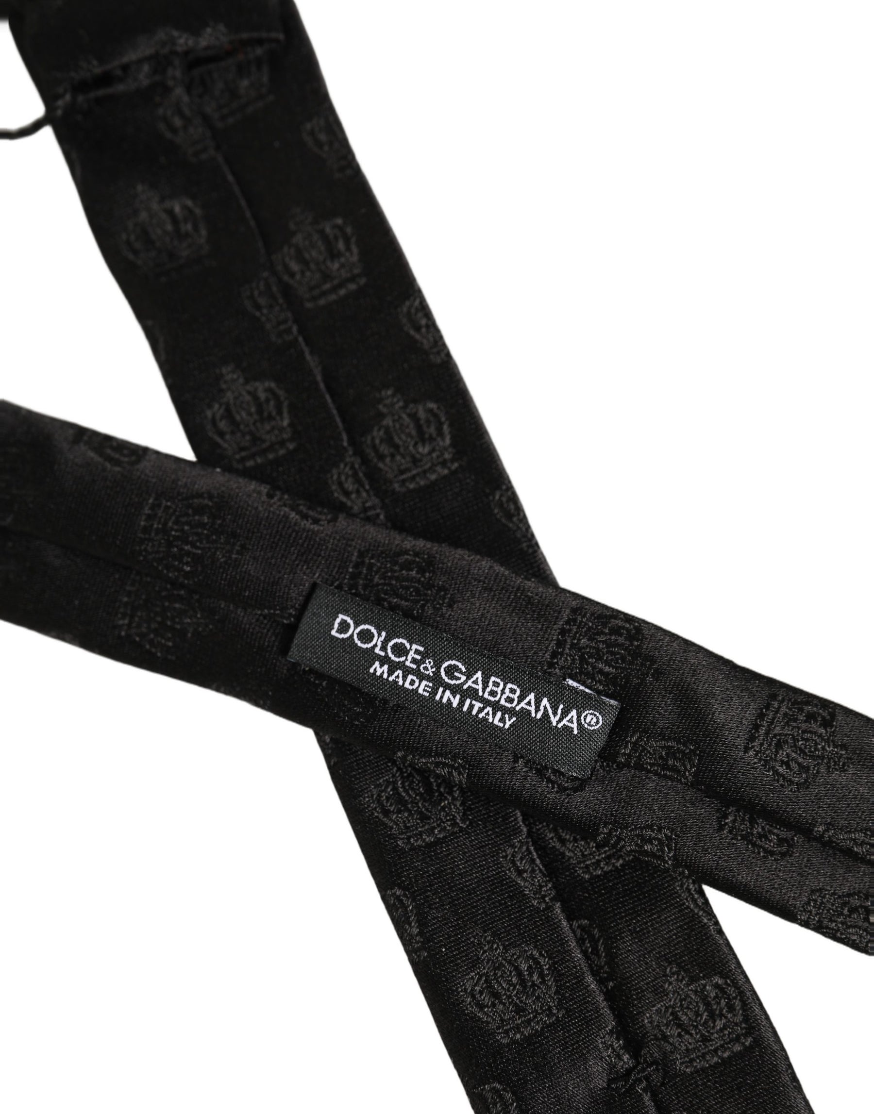 Dolce & Gabbana Men Black Crown Print Silk Adjustable Tied Necktie Tie | Regal Royce
