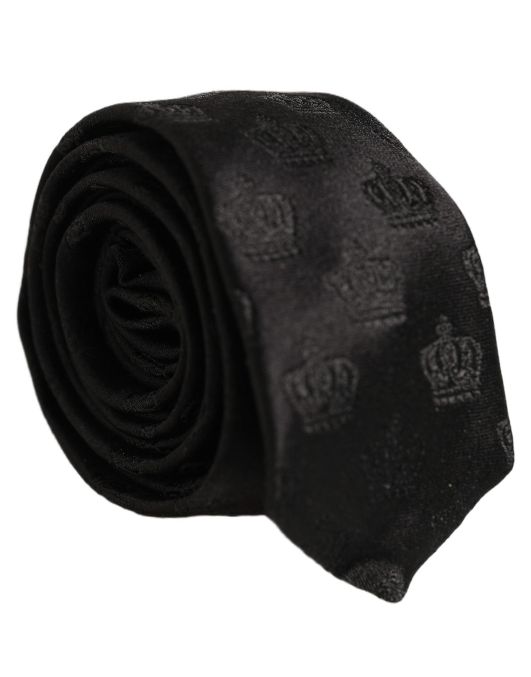 Dolce & Gabbana Men Black Crown Print Silk Adjustable Tied Necktie Tie | Regal Royce