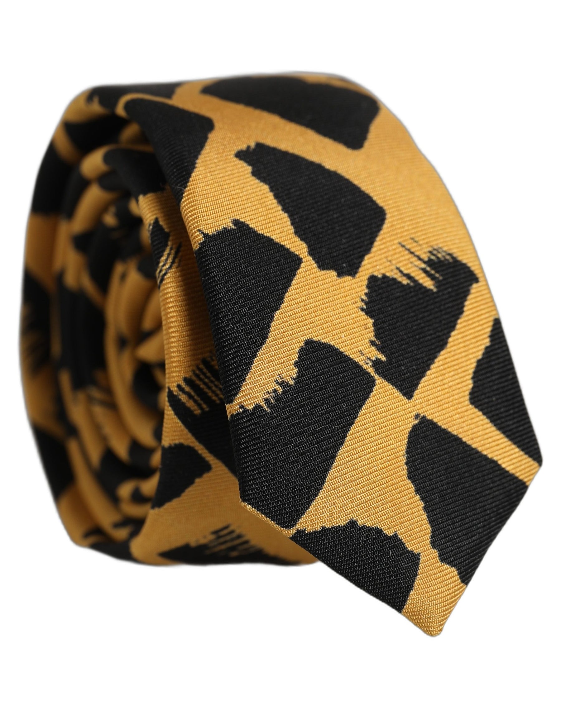 Dolce & Gabbana Men Black Yellow Patterned Adjustable Tied Necktie Tie | Regal Royce