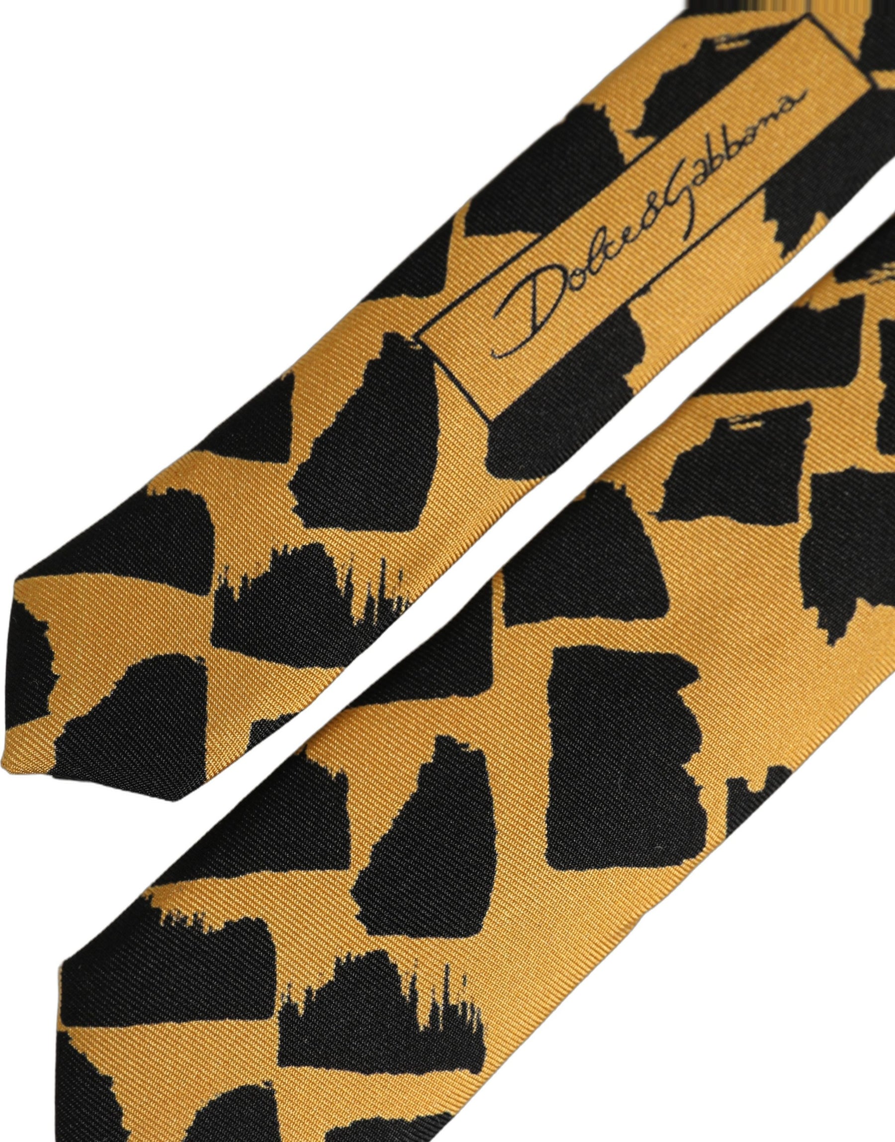 Dolce & Gabbana Men Black Yellow Patterned Adjustable Tied Necktie Tie | Regal Royce