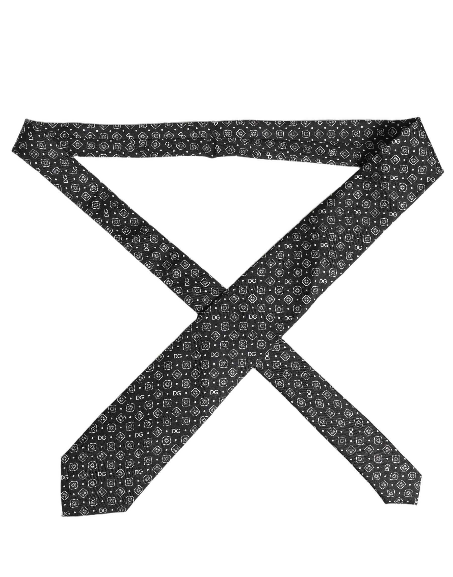 Dolce & Gabbana Men Black DG Logo 100% Silk Adjustable Tied Necktie Tie | Regal Royce