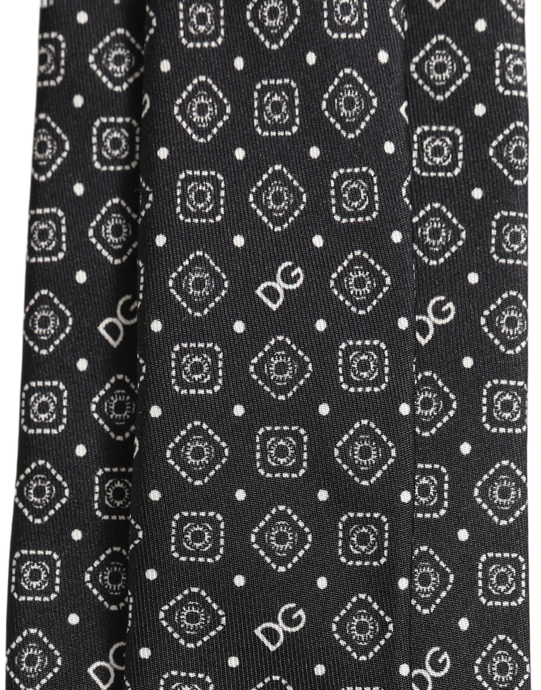 Dolce & Gabbana Men Black DG Logo 100% Silk Adjustable Tied Necktie Tie | Regal Royce
