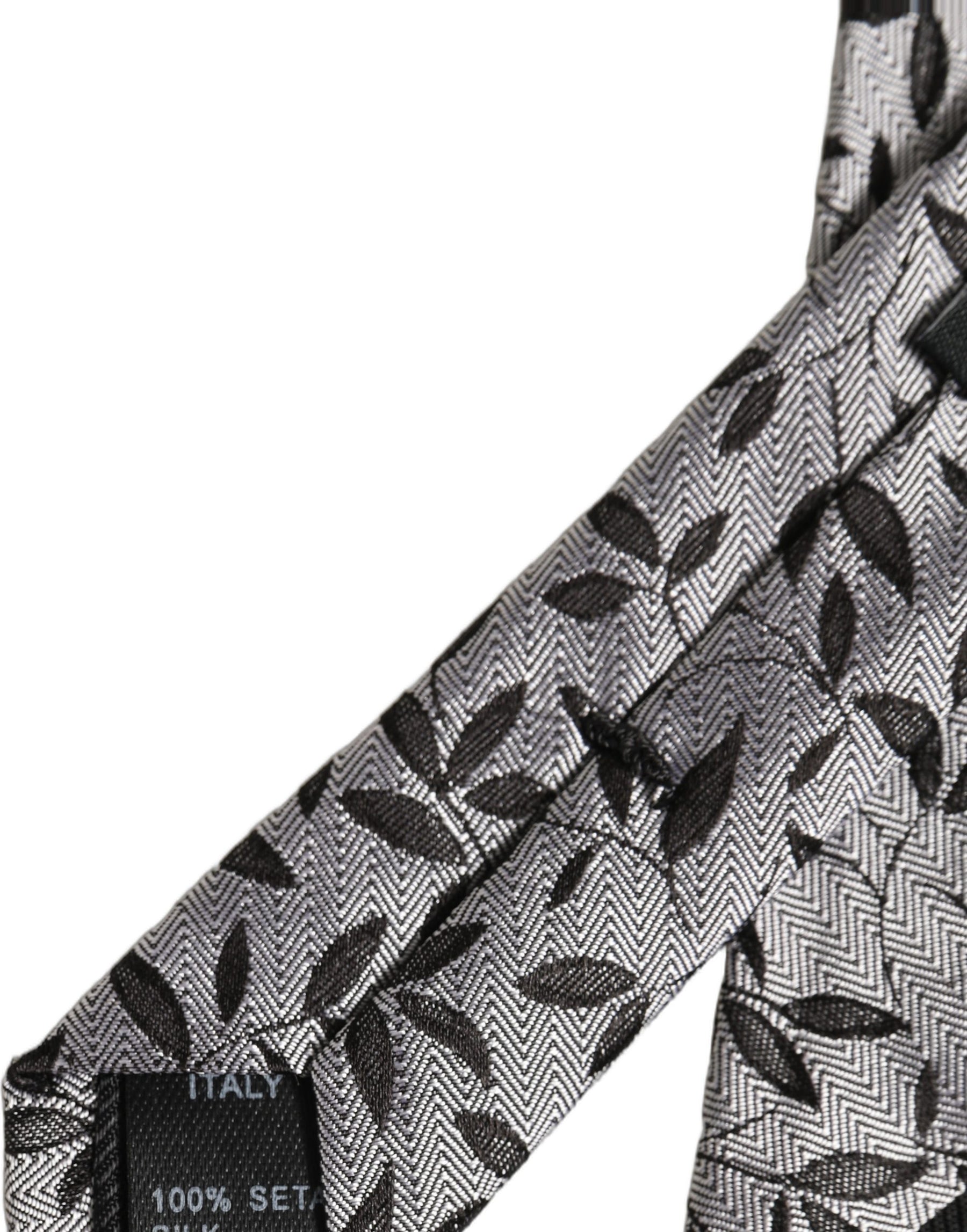Dolce & Gabbana Men Gray Leaf Pattern Silk Adjustable Tied Necktie Tie | Regal Royce