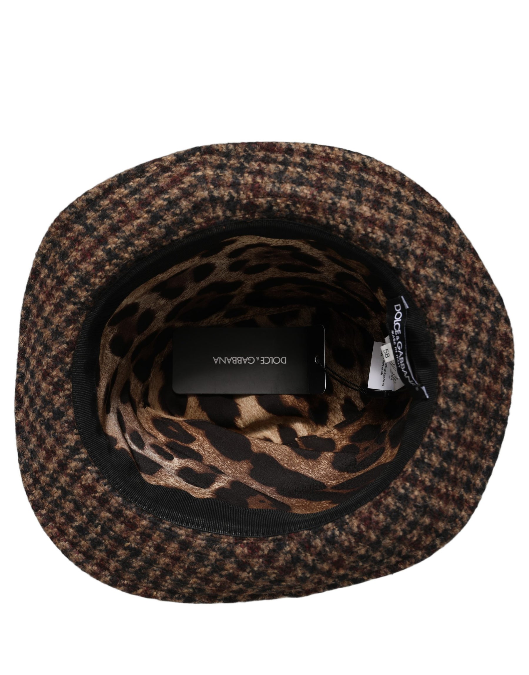 Dolce & Gabbana Brown Checkered Wool Tweed Fedora Capello Hats | Regal Royce