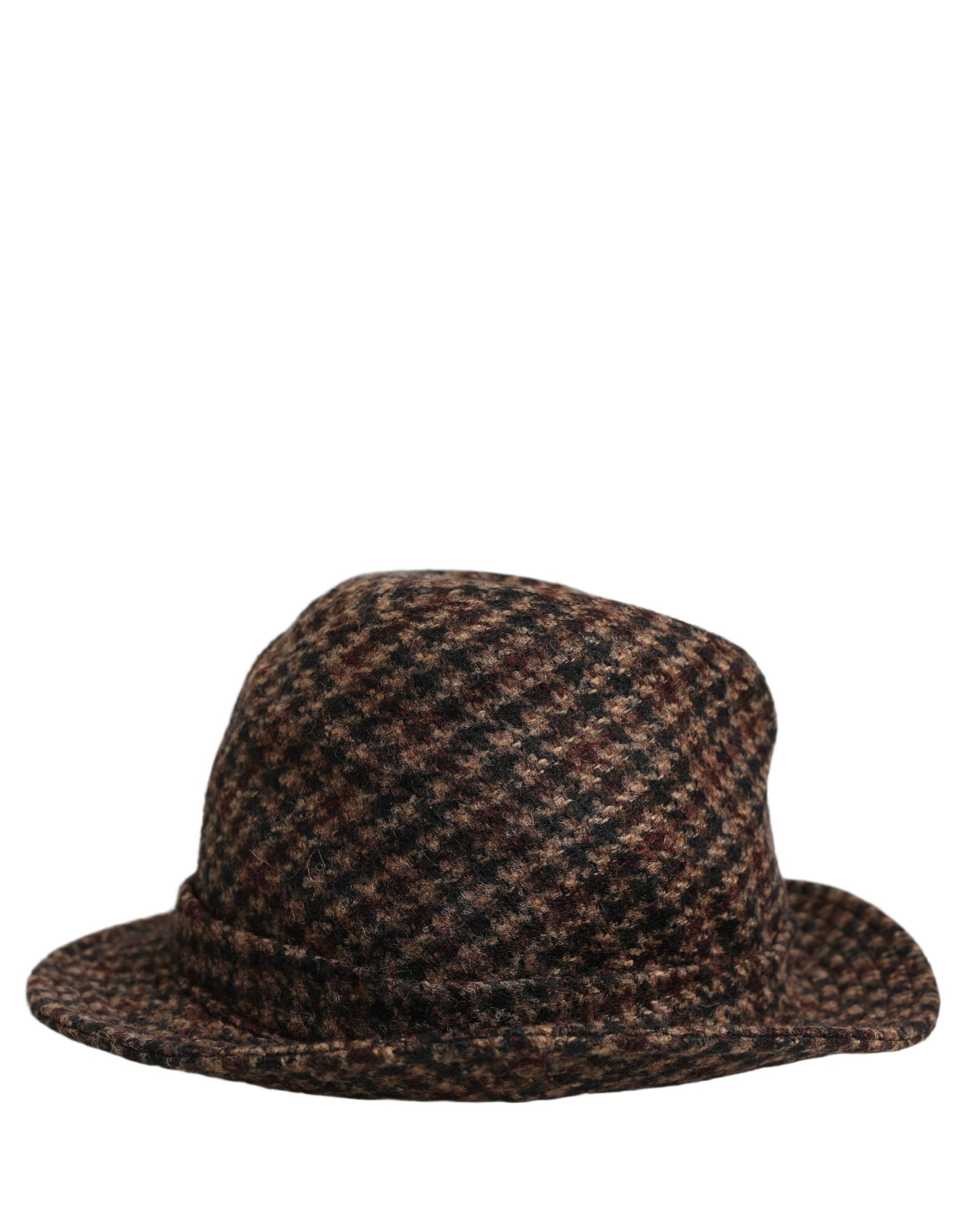 Dolce & Gabbana Brown Checkered Wool Tweed Fedora Capello Hats | Regal Royce