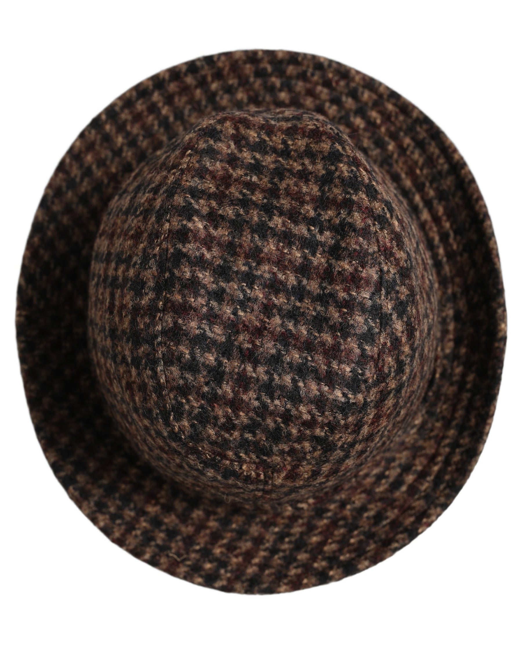 Dolce & Gabbana Brown Checkered Wool Tweed Fedora Capello Hats | Regal Royce