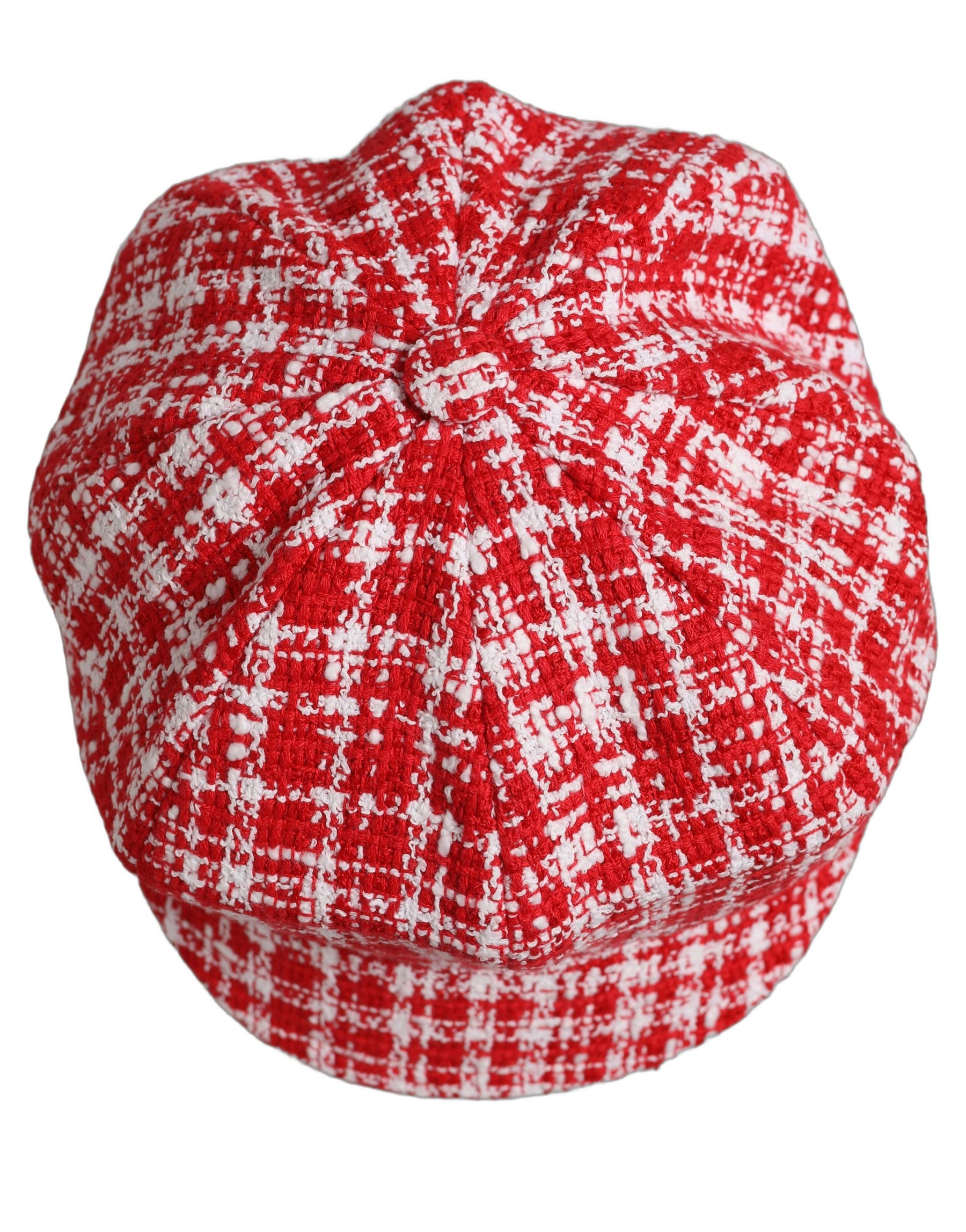 Dolce & Gabbana Red White Tweed Textured Baker Boy Capello Hat | Regal Royce