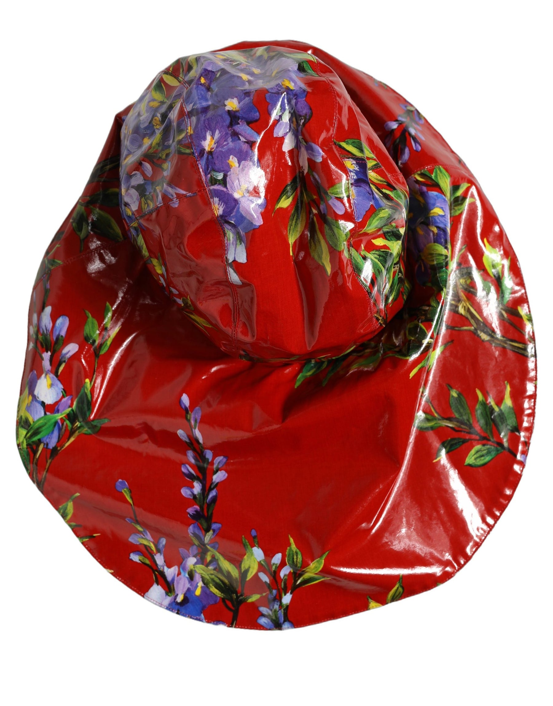 Dolce & Gabbana Glossy Red Floral Wide Brim Bucket Capello Hat | Regal Royce
