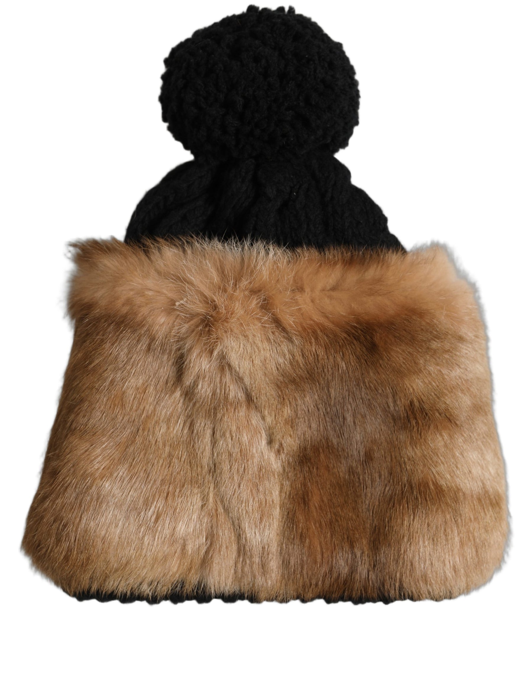 Dolce & Gabbana Black Brown Dyed Rabbit Real Fur Winter Beanie Hat | Regal Royce
