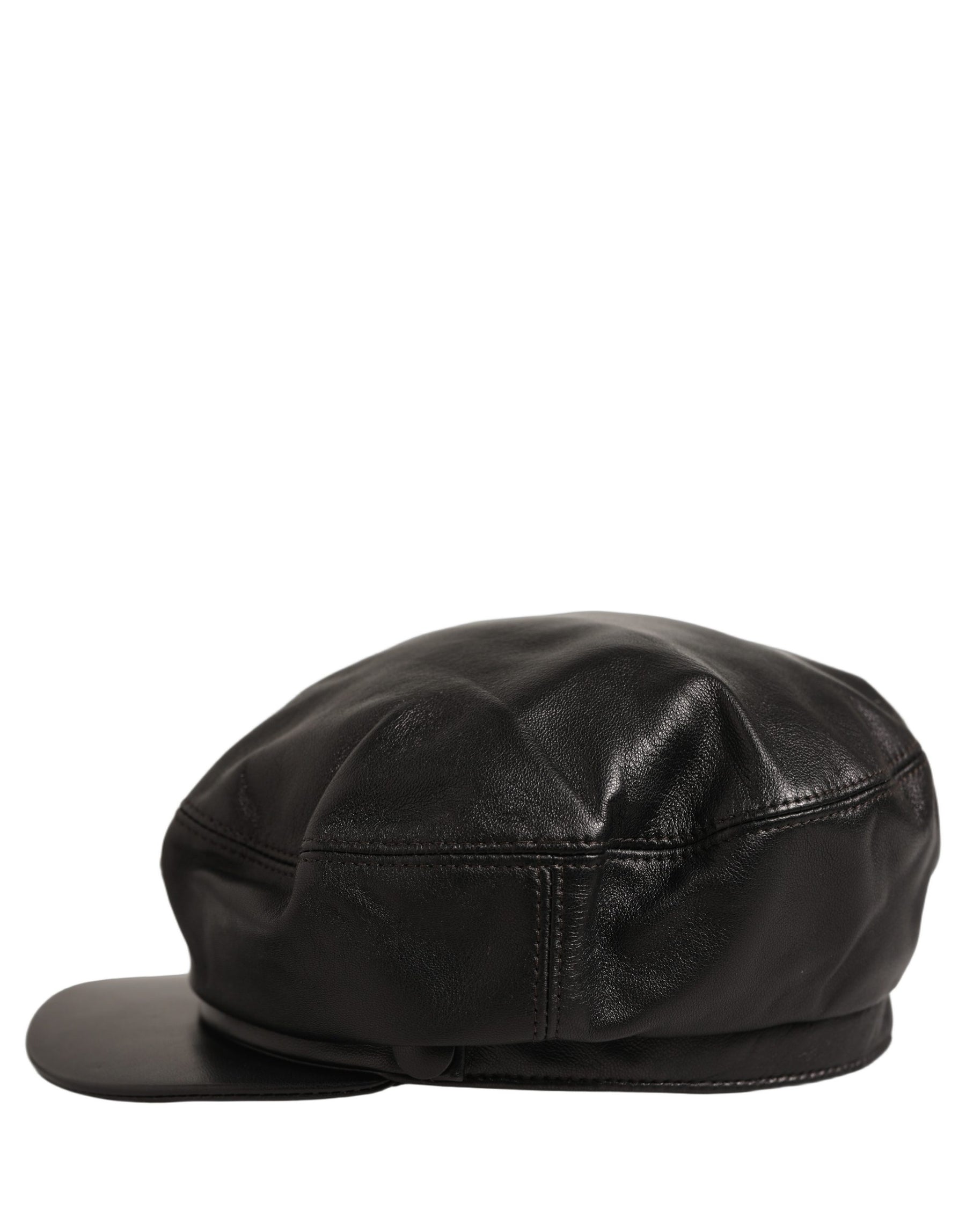 Dolce & Gabbana Black Lambskin Leather Newsboy Capello Hat | Regal Royce