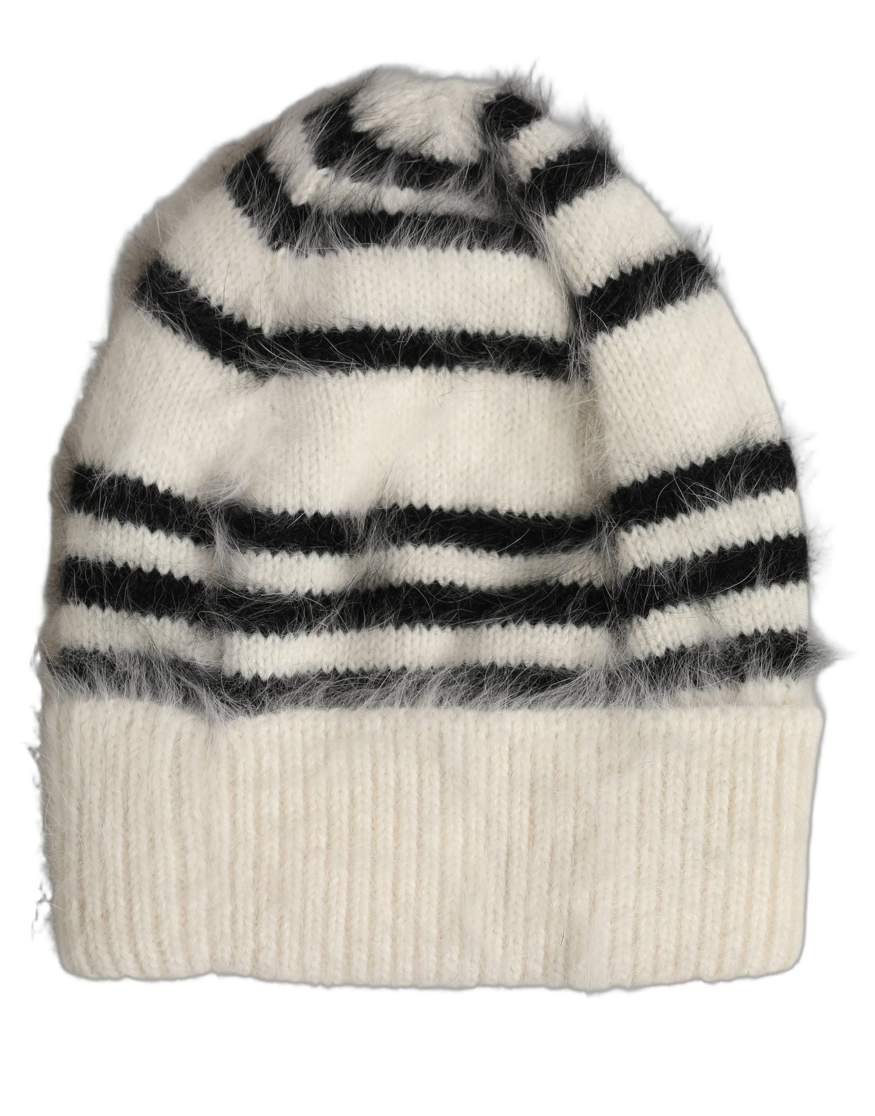 Dolce & Gabbana Black White Striped Angora Knitted Beanie One Size Hat | Regal Royce