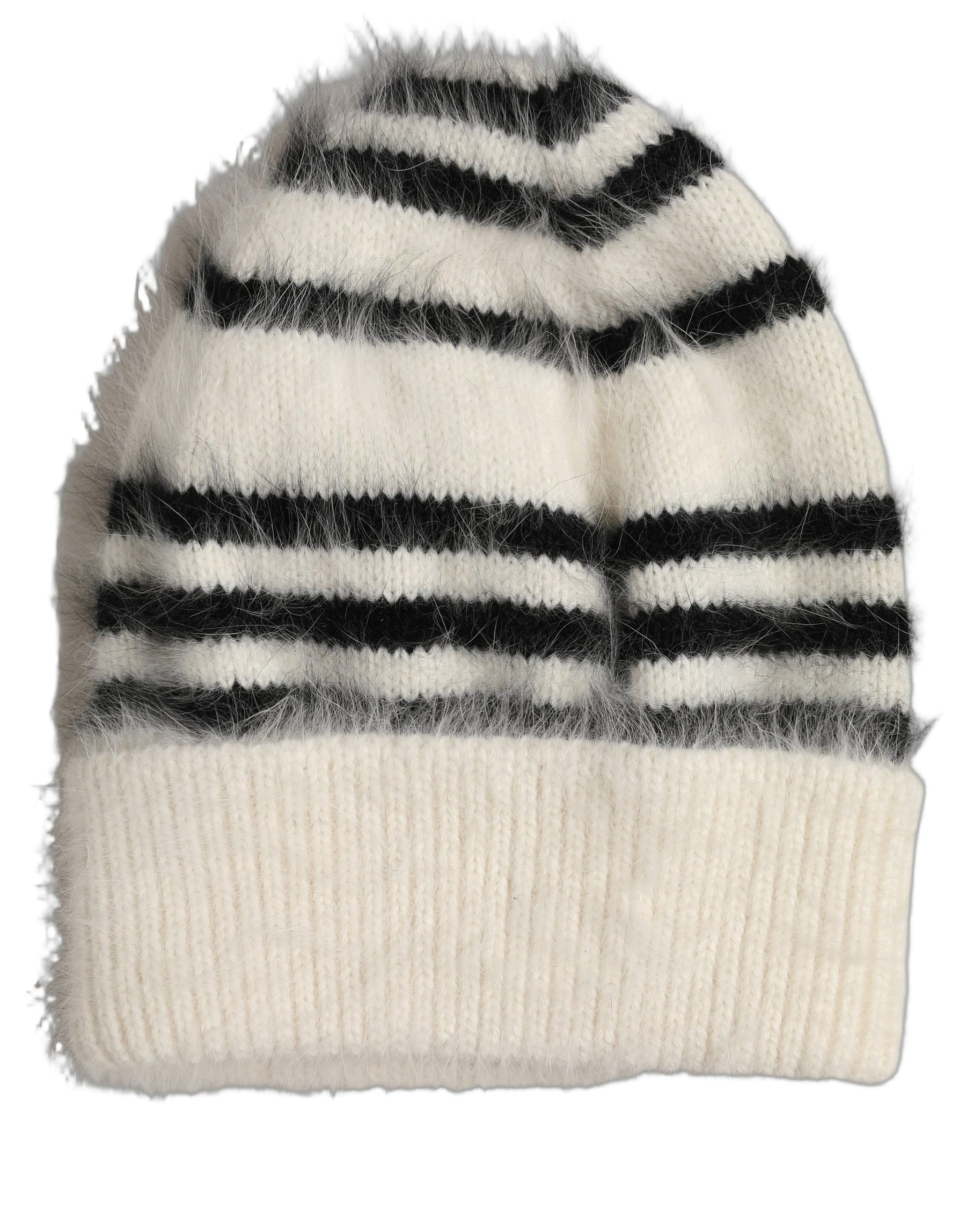 Dolce & Gabbana Black White Striped Angora Knitted Beanie One Size Hat | Regal Royce