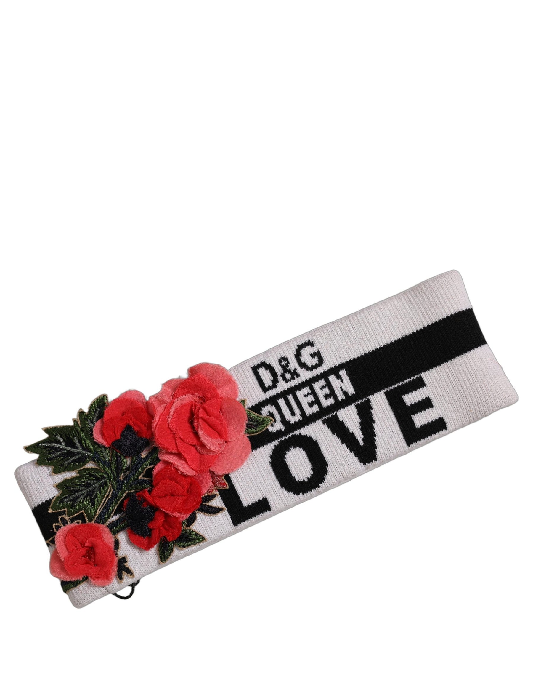 Dolce & Gabbana White D&G Queen Love Floral Applique Head Band One Size Hat | Regal Royce