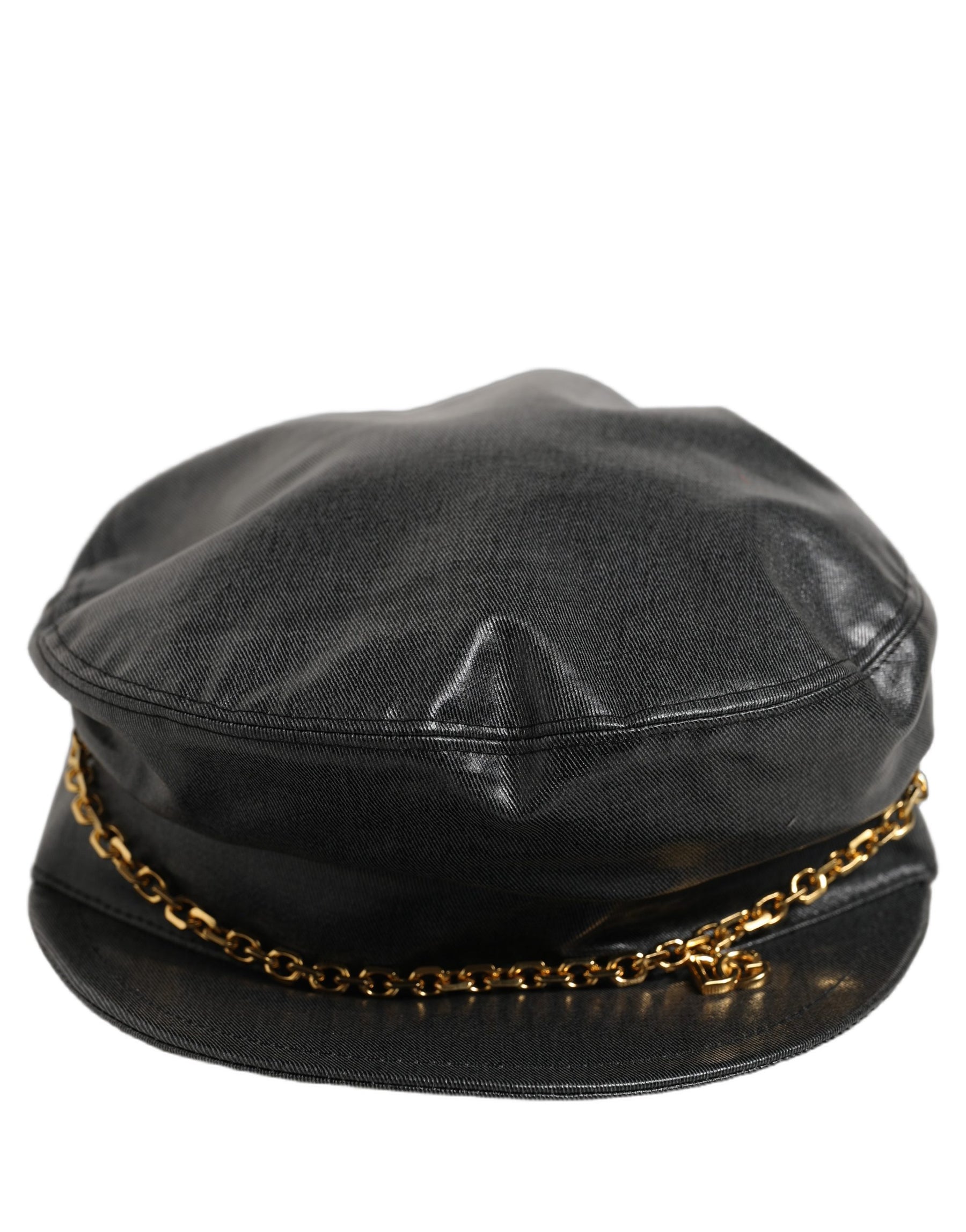 Dolce & Gabbana Black Cotton Gold DG Chain Baker Boy Capello Hat | Regal Royce