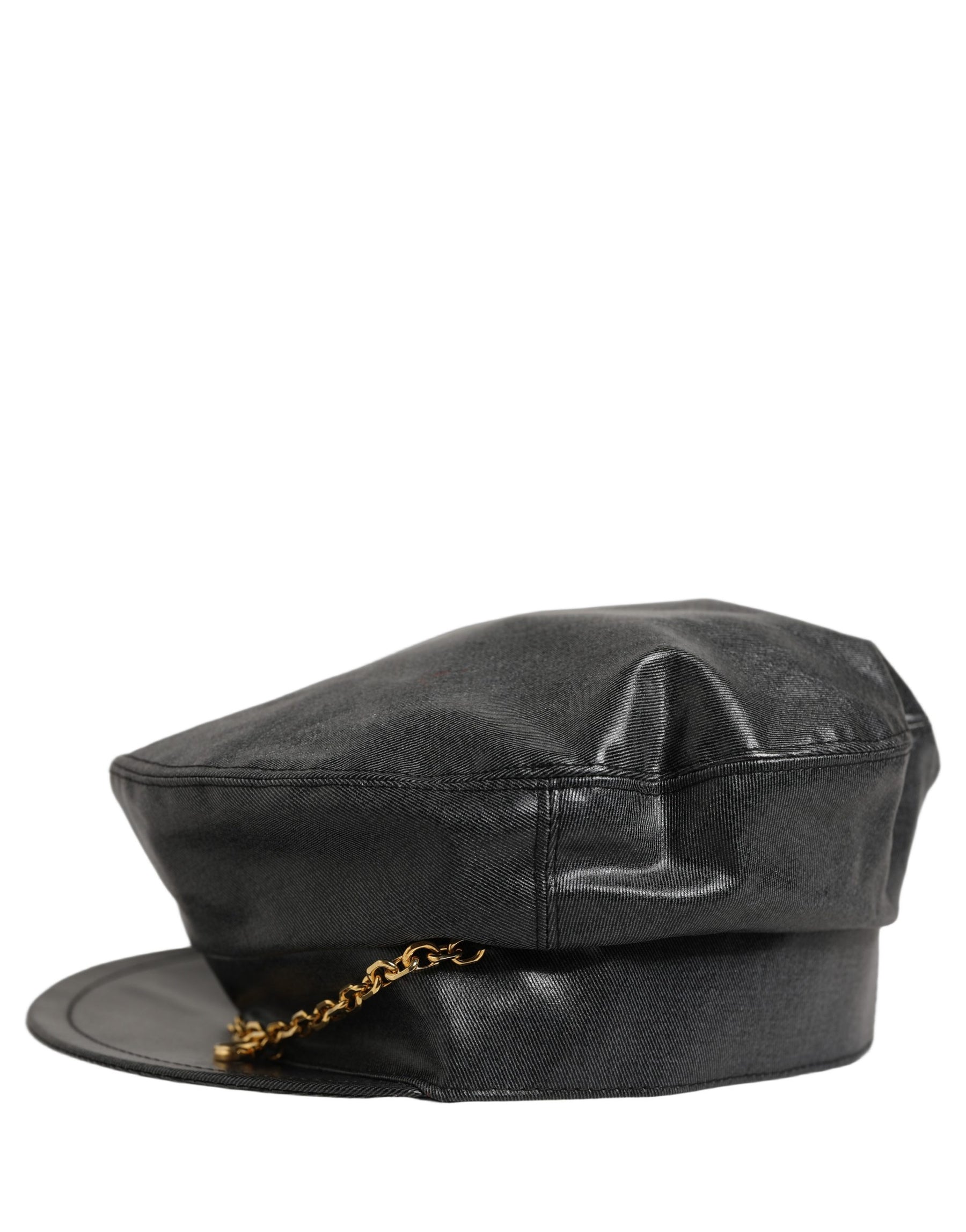 Dolce & Gabbana Black Cotton Gold DG Chain Baker Boy Capello Hat | Regal Royce