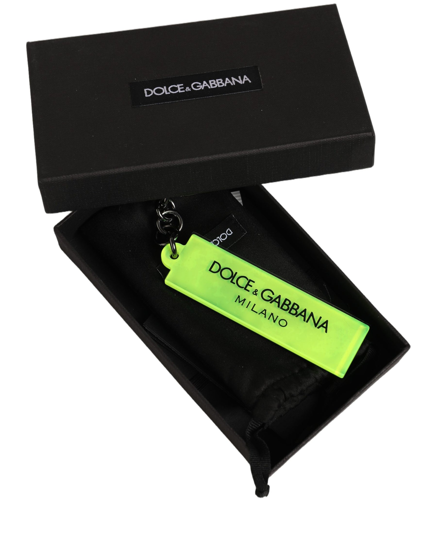 Dolce & Gabbana Neon Green Logo Print Charm Metal Keychain Keyring | Regal Royce