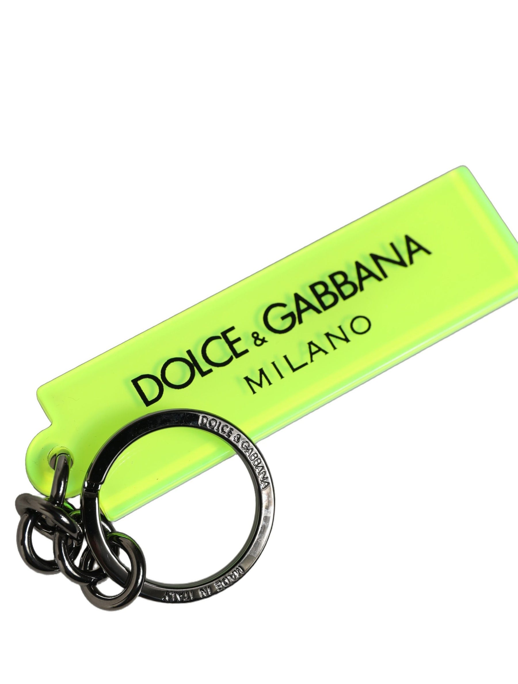 Dolce & Gabbana Neon Green Logo Print Charm Metal Keychain Keyring | Regal Royce