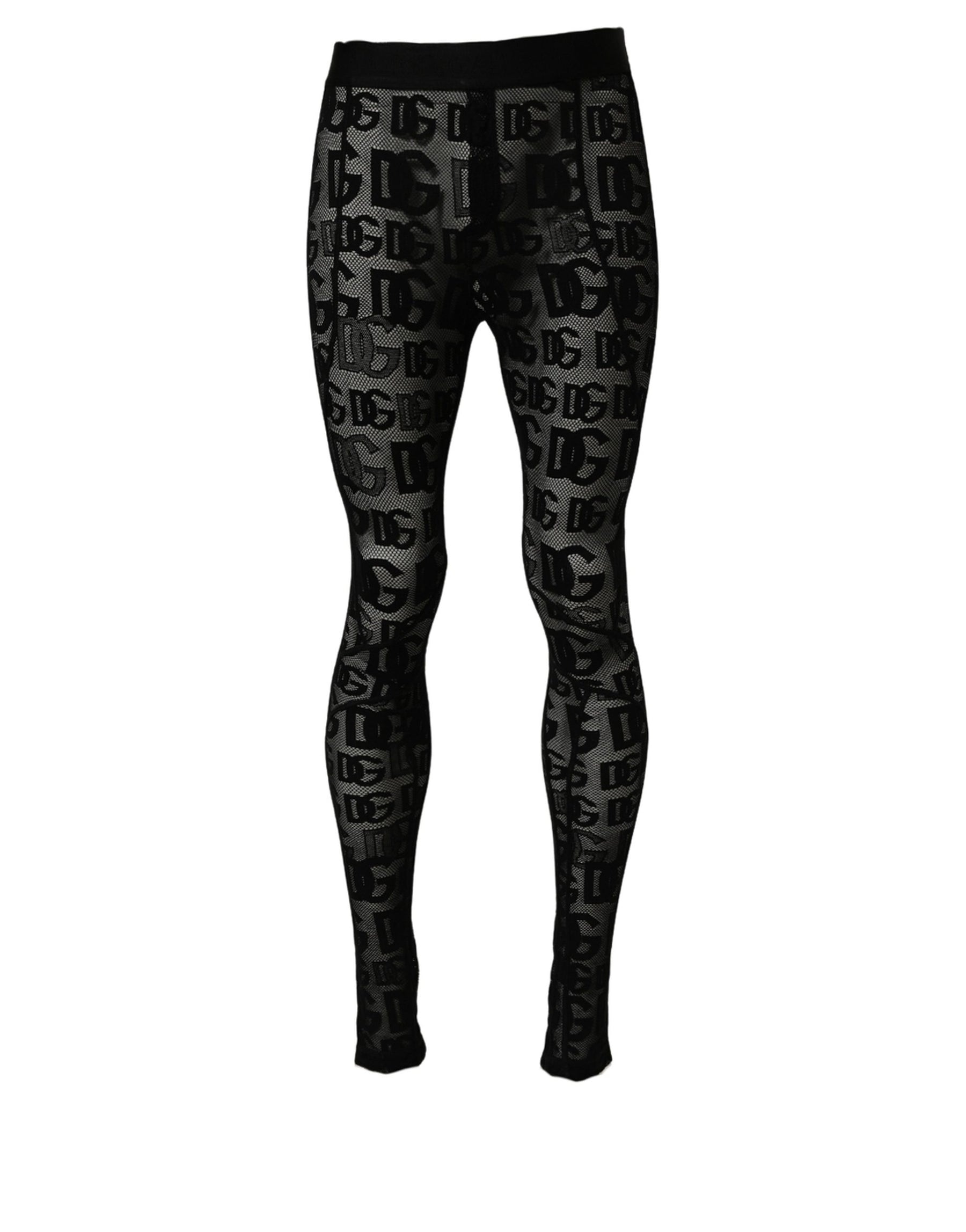 Dolce & Gabbana Black All Over Logo Print Sheer Pantyhose Underwear | Regal Royce