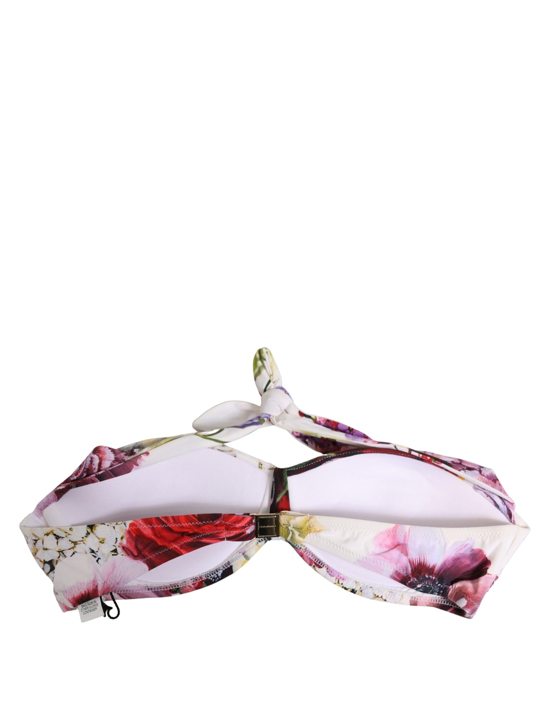 Dolce & Gabbana White Floral Print Nylon Beachwear Bikini Top | Regal Royce