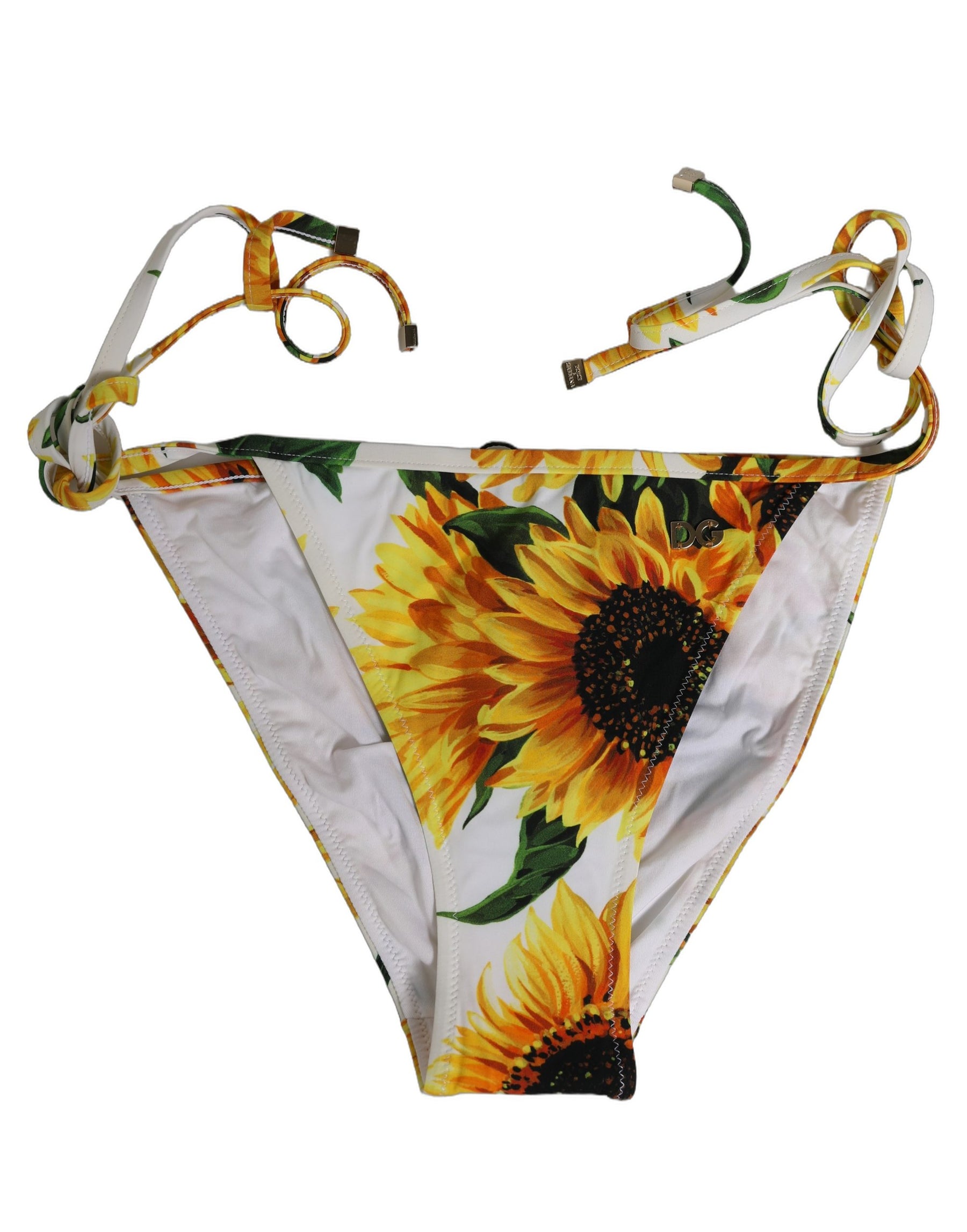 Dolce & Gabbana Bottom White Sunflower Nylon Beachwear Bikini | Regal Royce