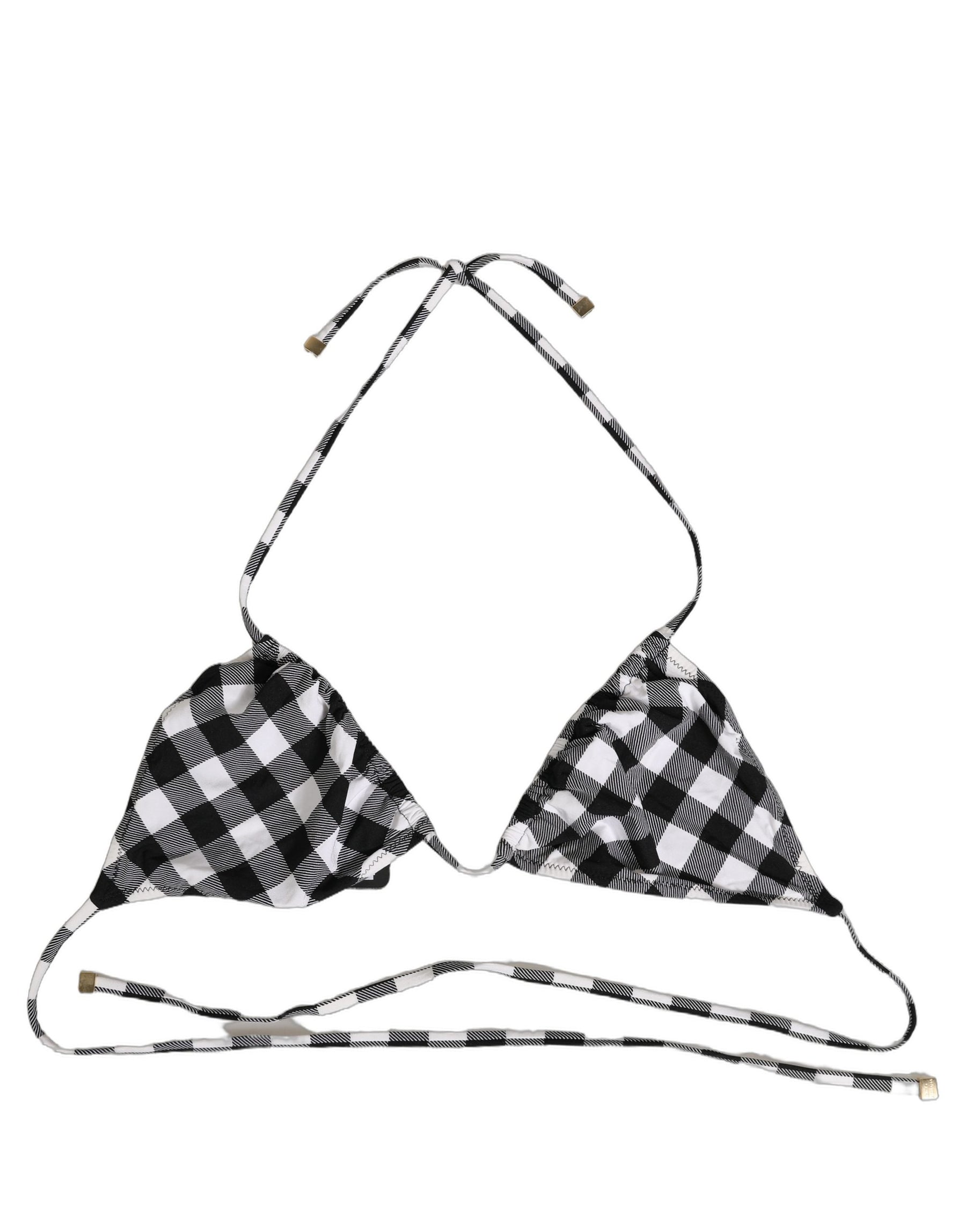 Dolce & Gabbana Black White Checkered Halter Beachwear Bikini Top | Regal Royce