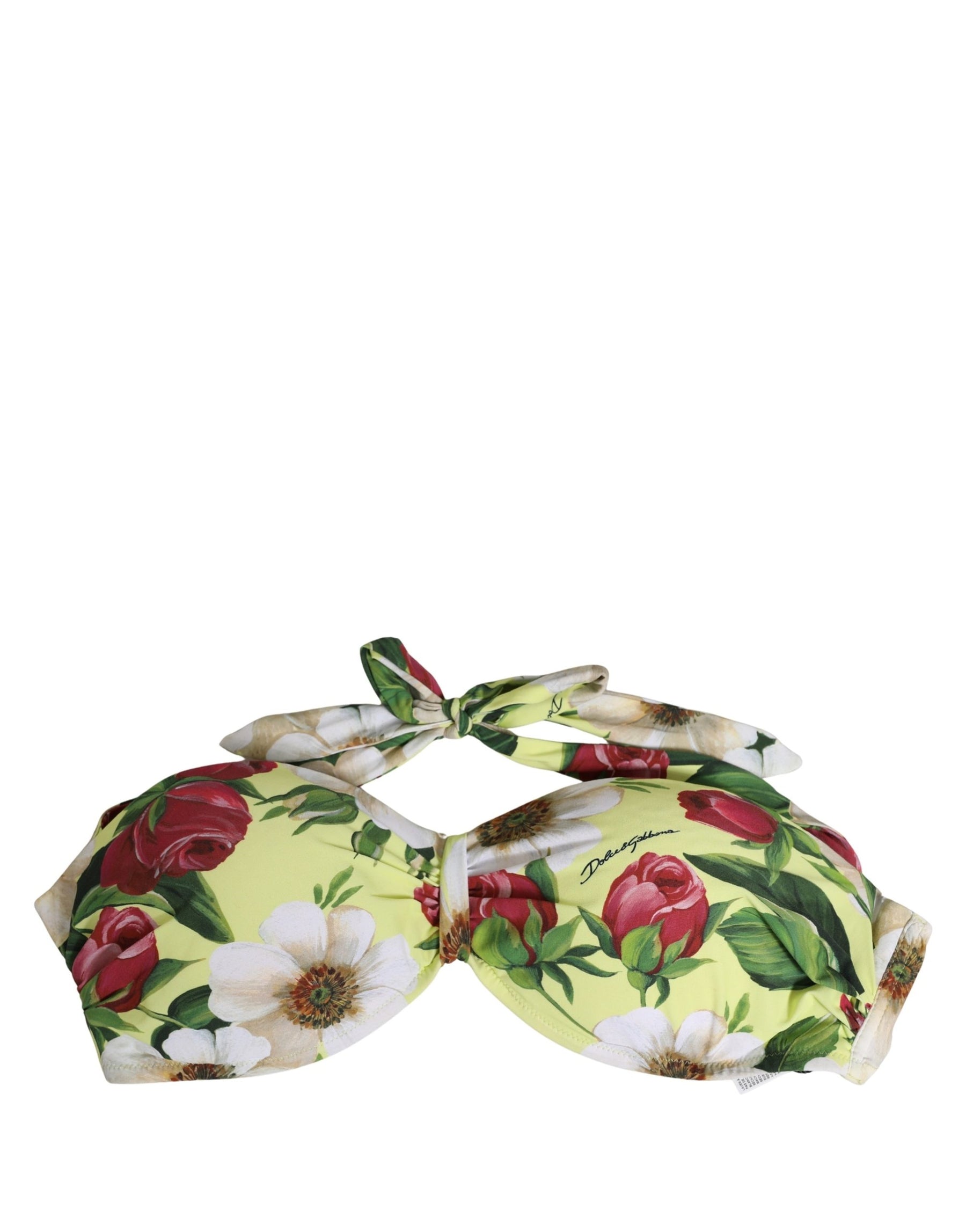 Dolce & Gabbana Yellow Floral Halter Nylon Beachwear Bikini Top | Regal Royce