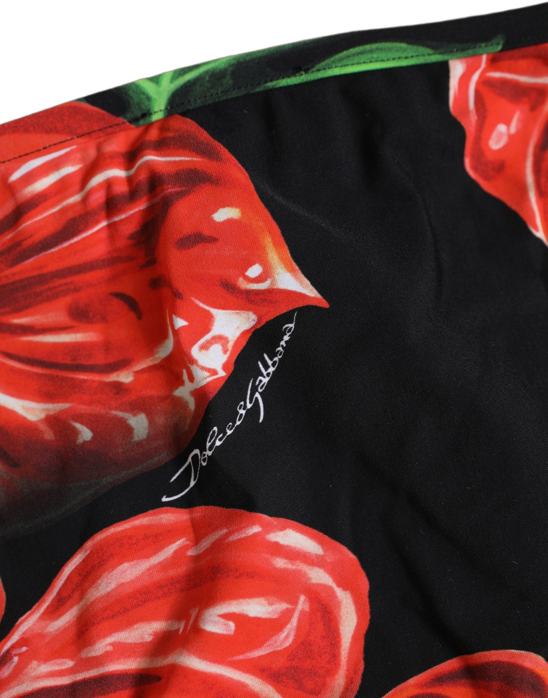 Dolce & Gabbana Black Floral Print Nylon Beachwear Bikini Bottom | Regal Royce