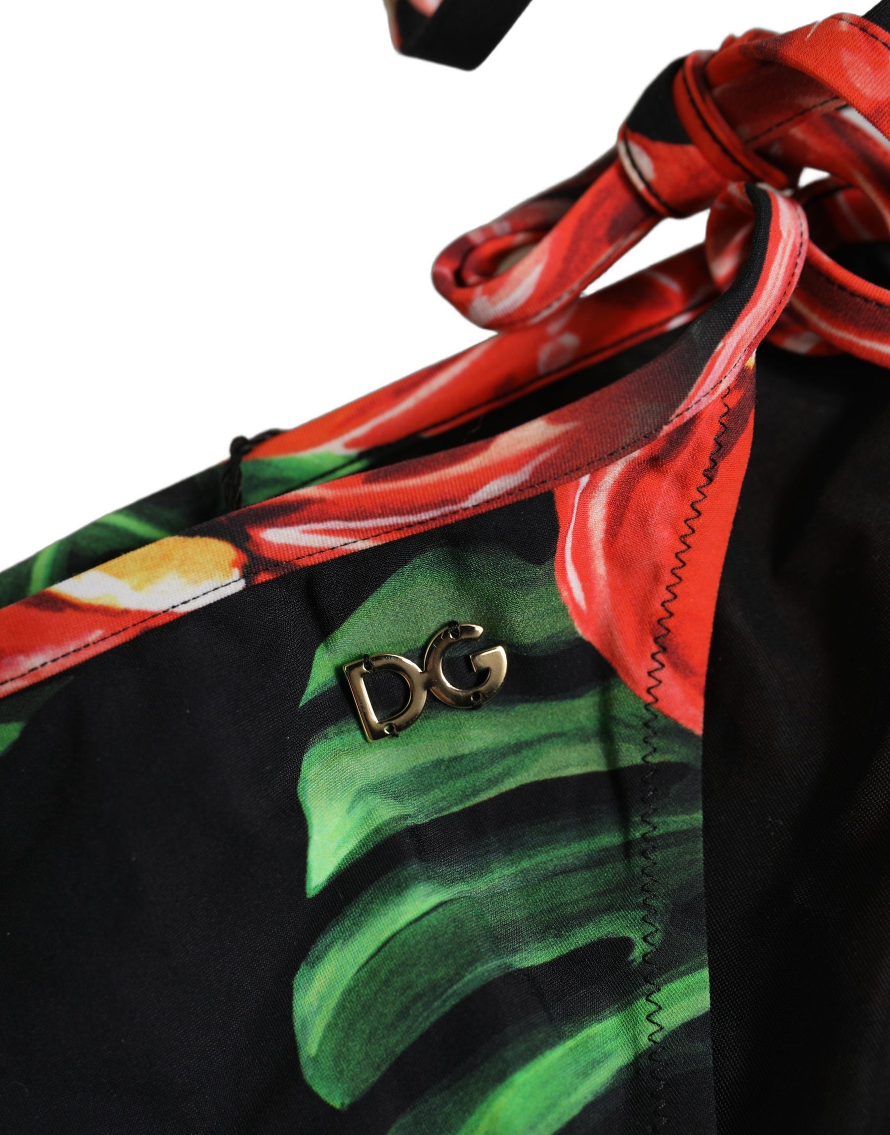 Dolce & Gabbana Black Floral Print Nylon Beachwear Bikini Bottom | Regal Royce