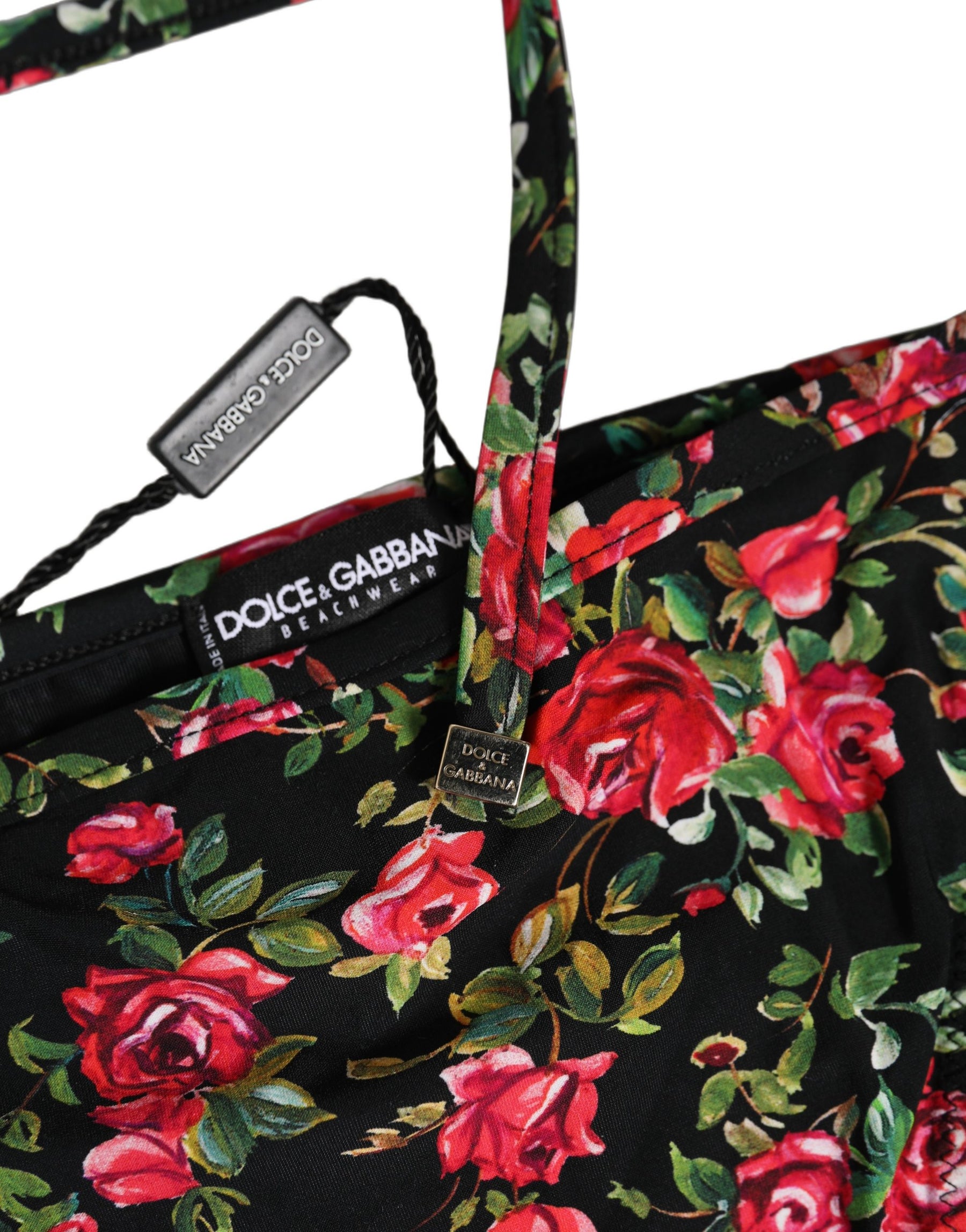 Dolce & Gabbana Black Floral Print Nylon Beachwear Bikini Bottom | Regal Royce