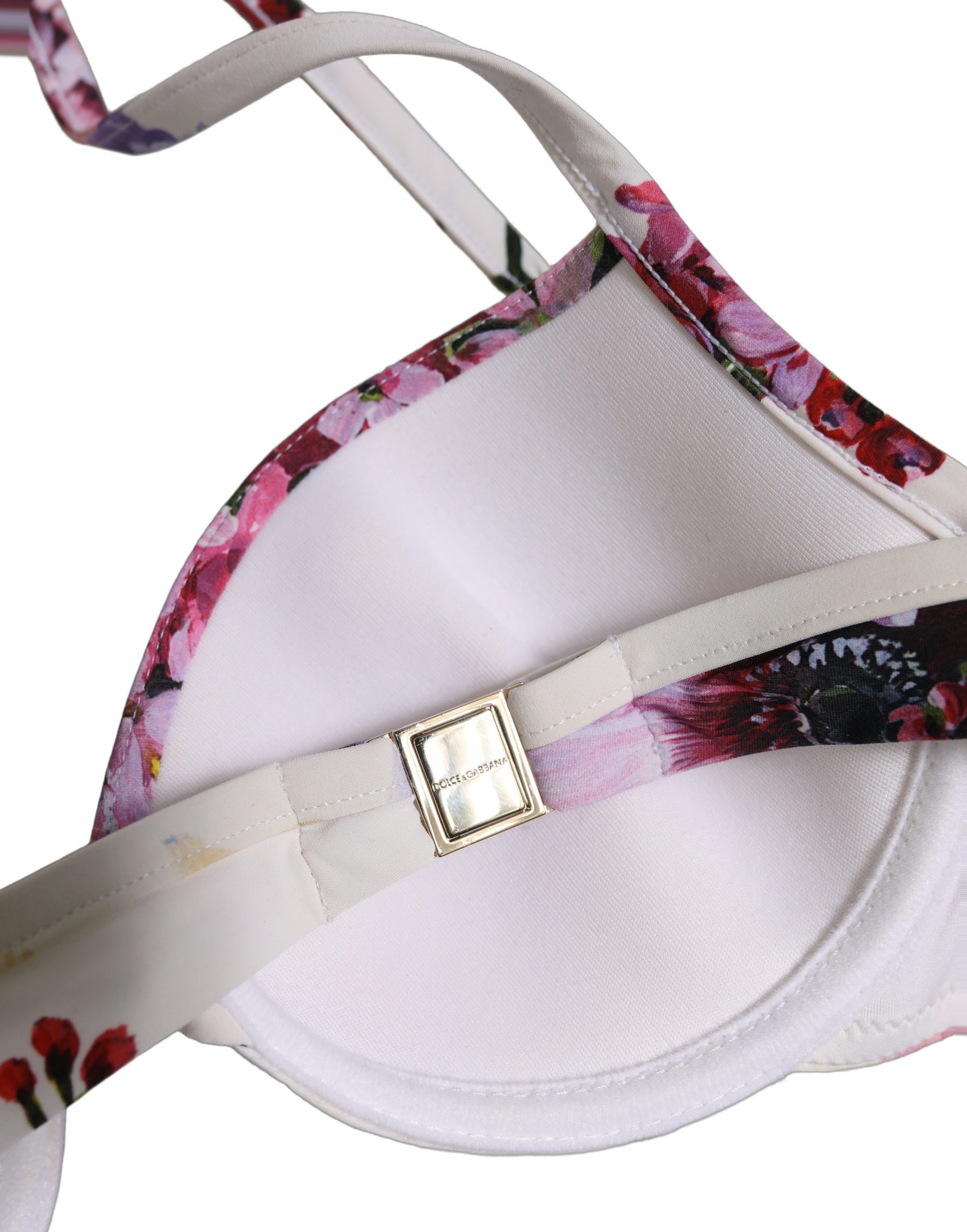 Dolce & Gabbana White Floral Print Nylon Beachwear Bikini Top | Regal Royce